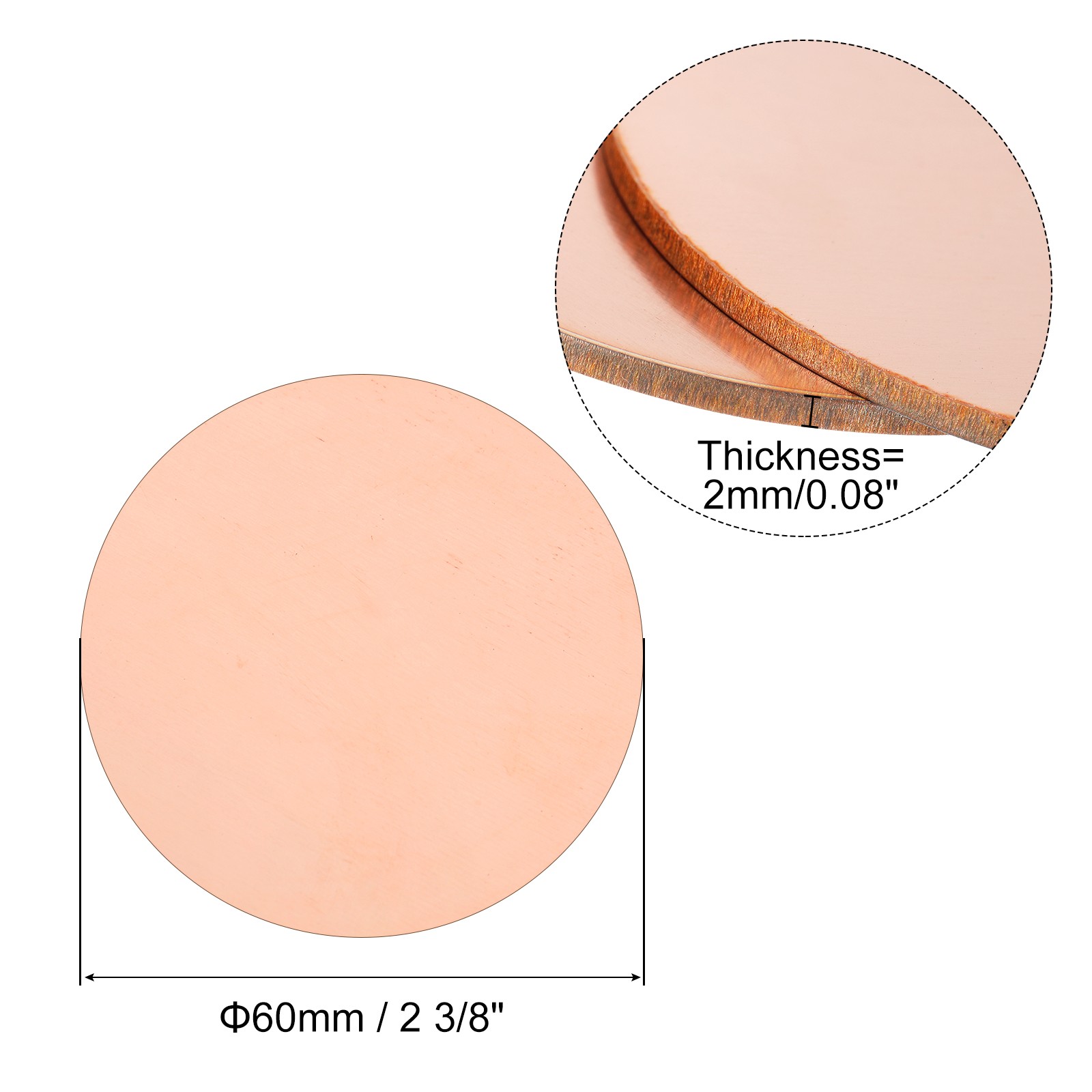 2 x Pure Copper Sheet 2 3/8″ x 0.08″ 12 Gauge T2 Copper Metal Round Plate