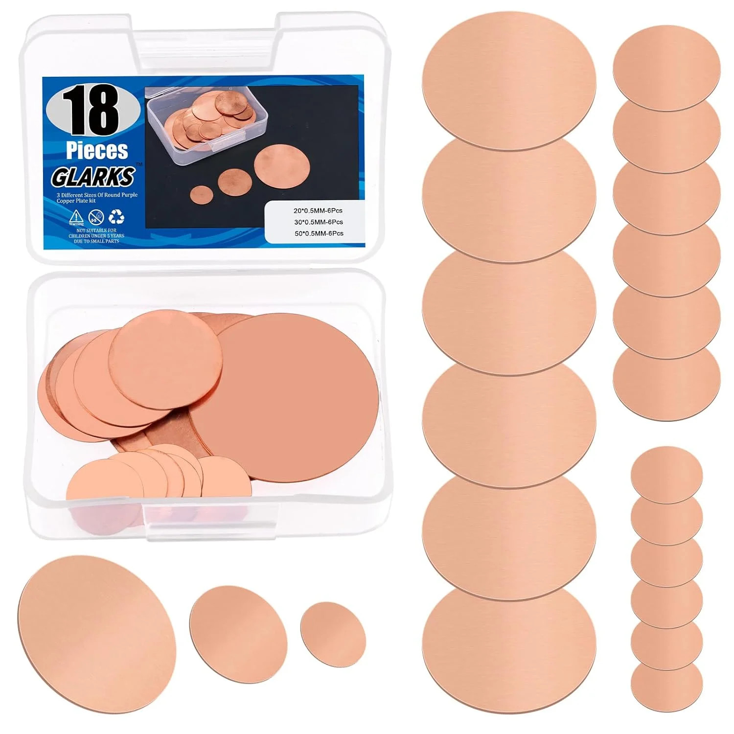 Glarks 18pcs T2 Pure Copper Sheet – 0.8/1.2/2mm Thick, 2mm Thick Copper Metal Ro