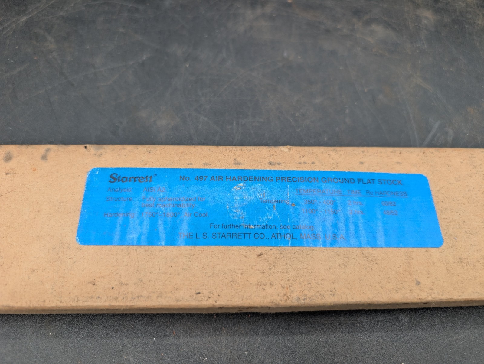 STARRETT 497 A2 AIR HARDENING STEEL PRECISION GROUND FLAT STOCK 5/8″x2-1/2”x18”