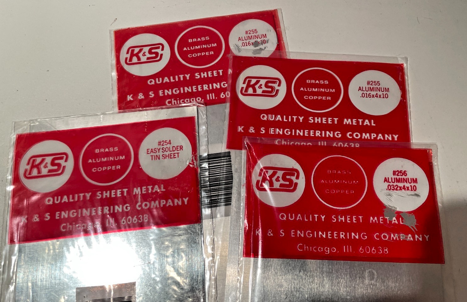 VTG K&S Precision Metals #254, #255, #256 Aluminum & Tin Solder Sheet Metal NOS