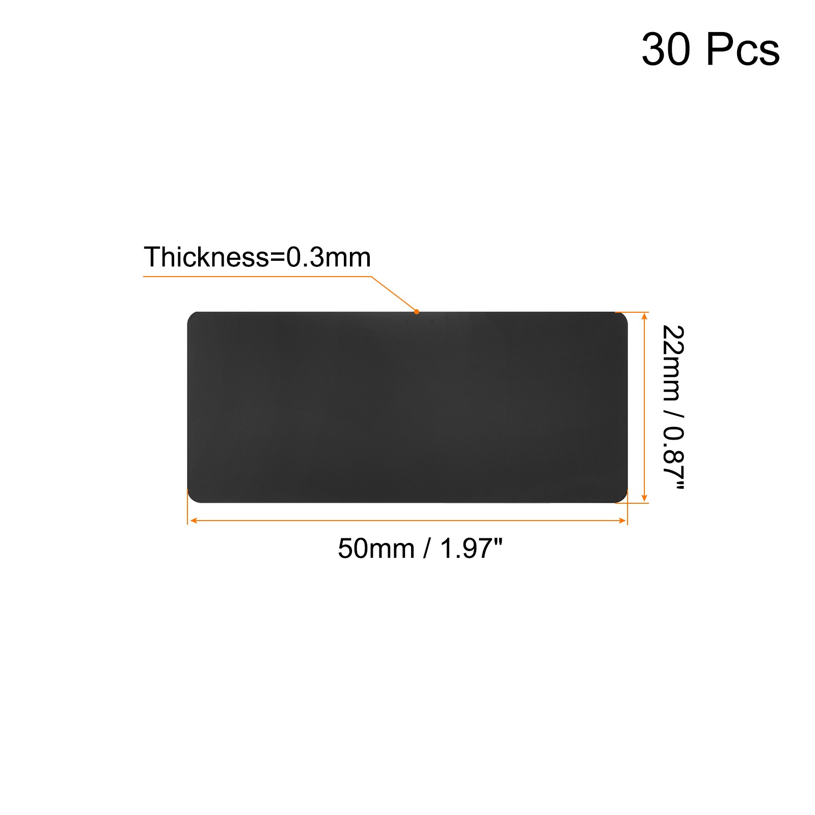 50x22x0.3mm Baking Painted Aluminum Blank Metal Card Black 30 Pcs
