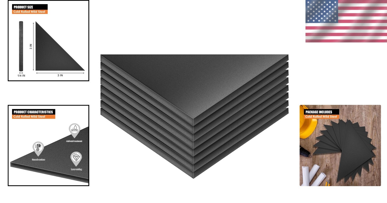 Durable 1/4″ A36 Hot Rolled Steel Plates 3×3 for Weldable Applications – 8 Pack