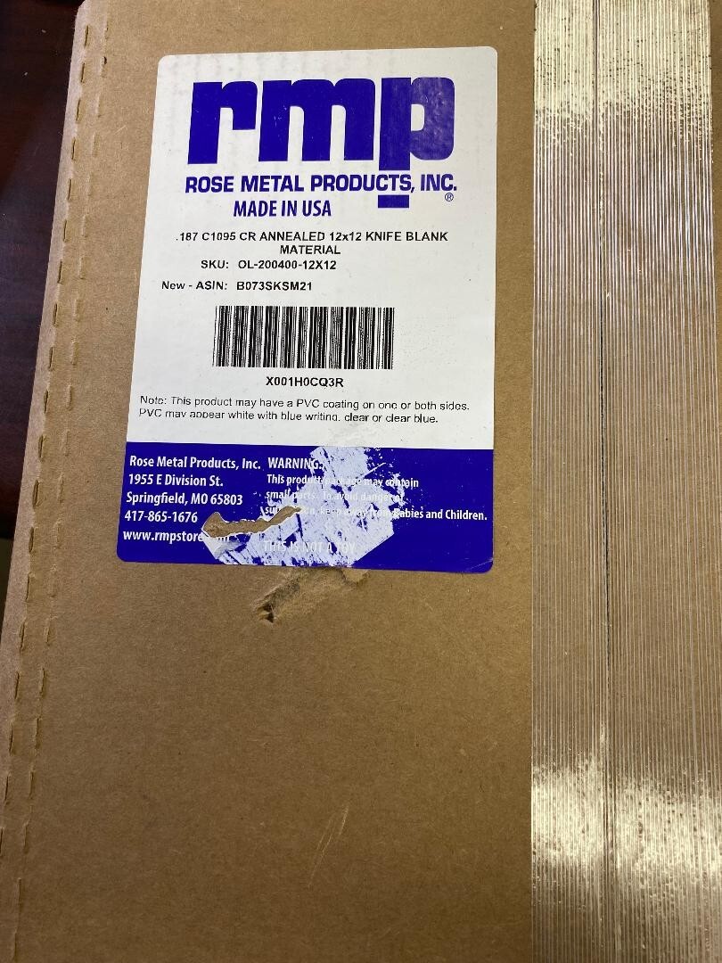 1095 STEEL .187 THICK X 12 INCH X 12 INCH GOOD FOR MAKING KNIVES