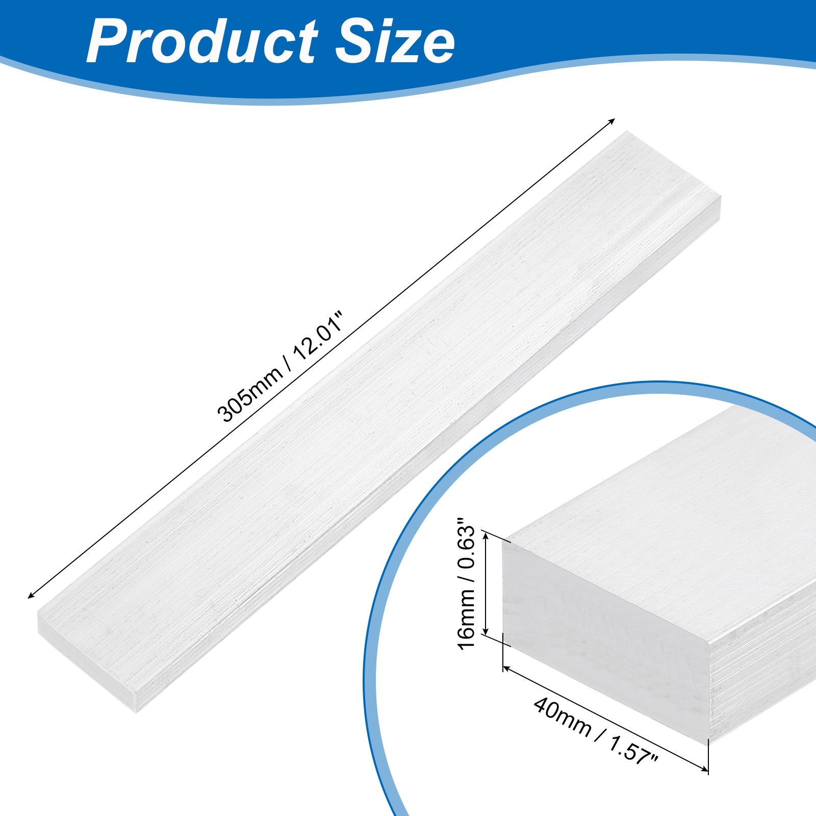 Square 6063 Aluminum Flat Bar, 5/8″ Thickness 1-9/16″ Width 12″ Length