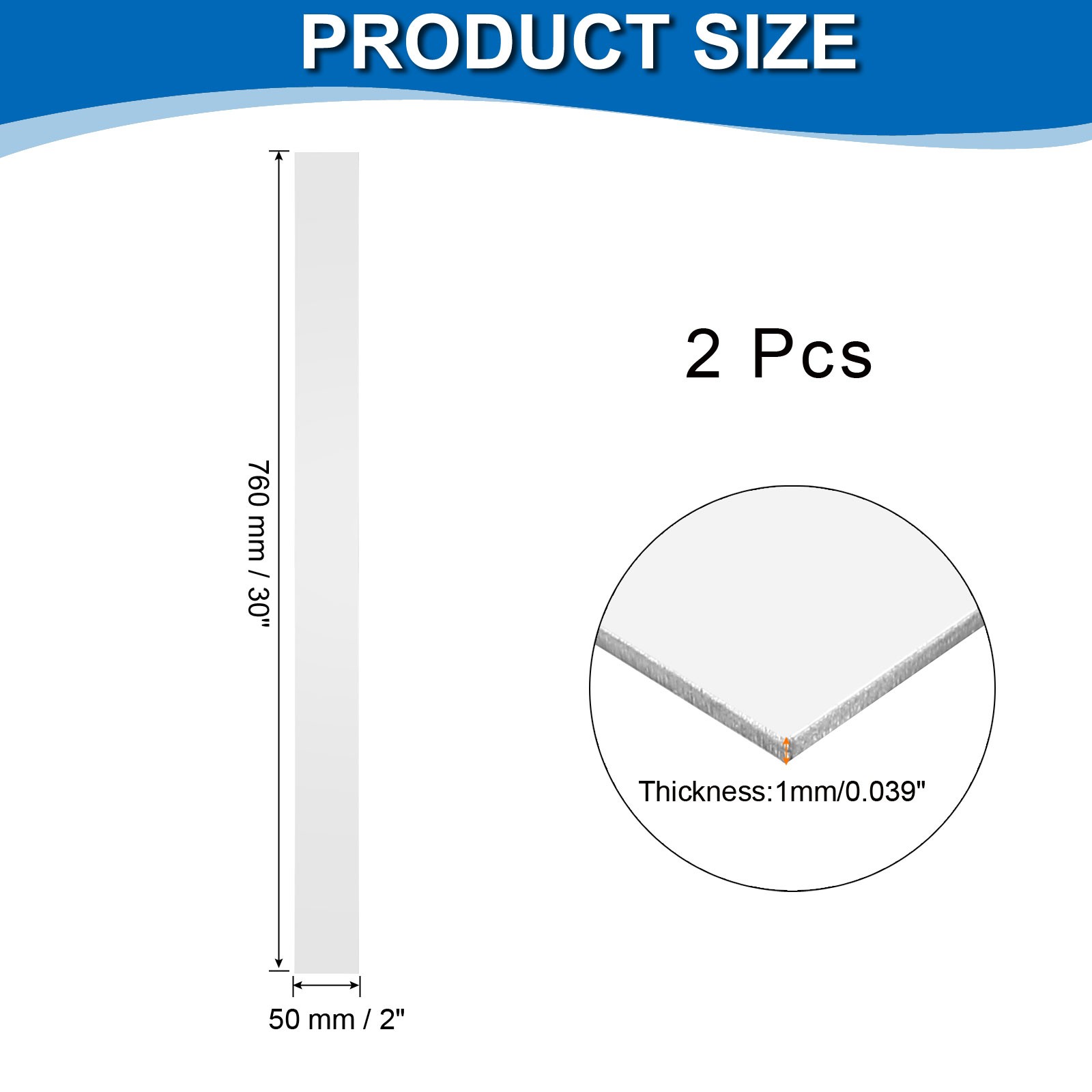 304 Stainless Steel Shims, 30 Inch x 2 Inch x 0.039 Inch Metal Strips Sheet 2Pcs