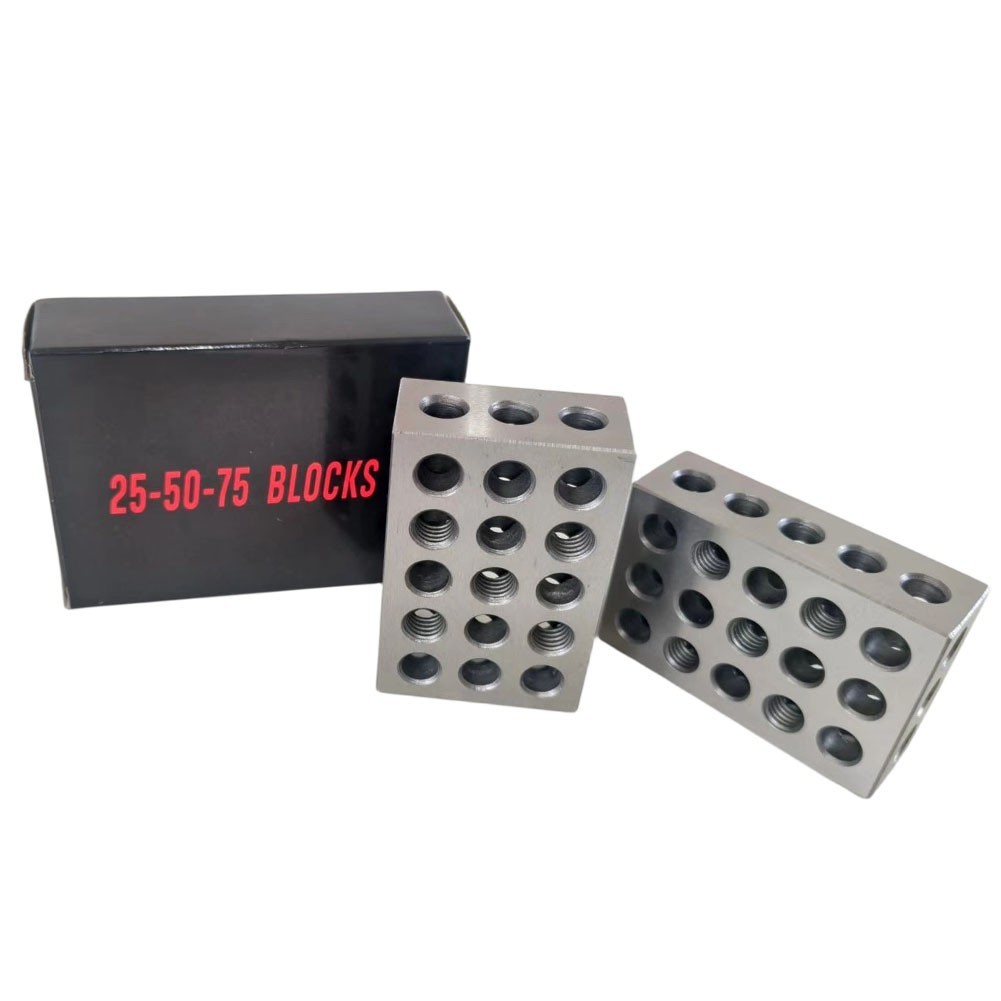 Matched Steel Blocks 25mm 50mm 75mm 23 Holes for Metalworking and Assembly