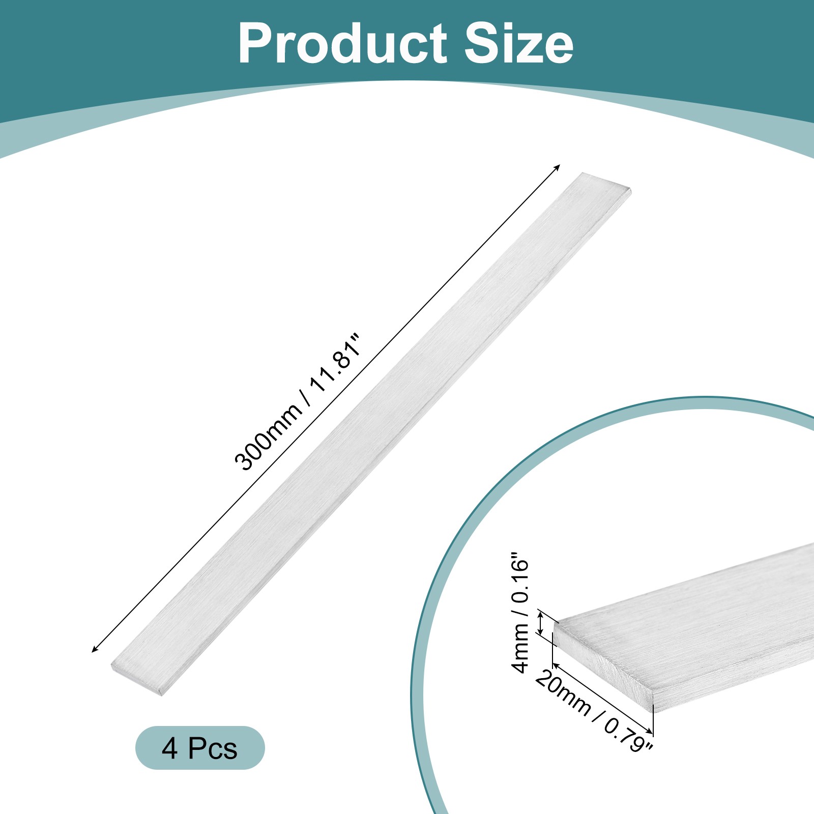 4Pcs 304 Stainless Steel Flat Bar, 5/32″ Thickness 25/32″ Width 12″ Length