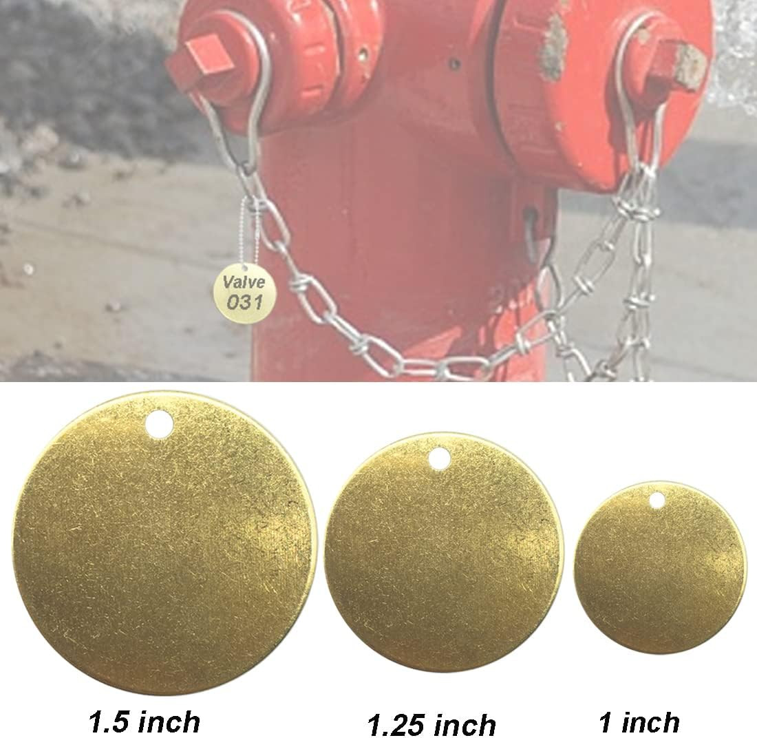 1”Brass Valve Tags Stamping Tags 0.04” Round Engraved Metal Blanks Chits with Ho