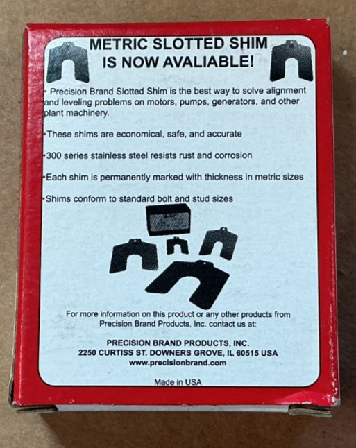 Precision Brand 42225 Stainless Slotted Shims 2 x 2 .005 5/8 Slot 20 Pack