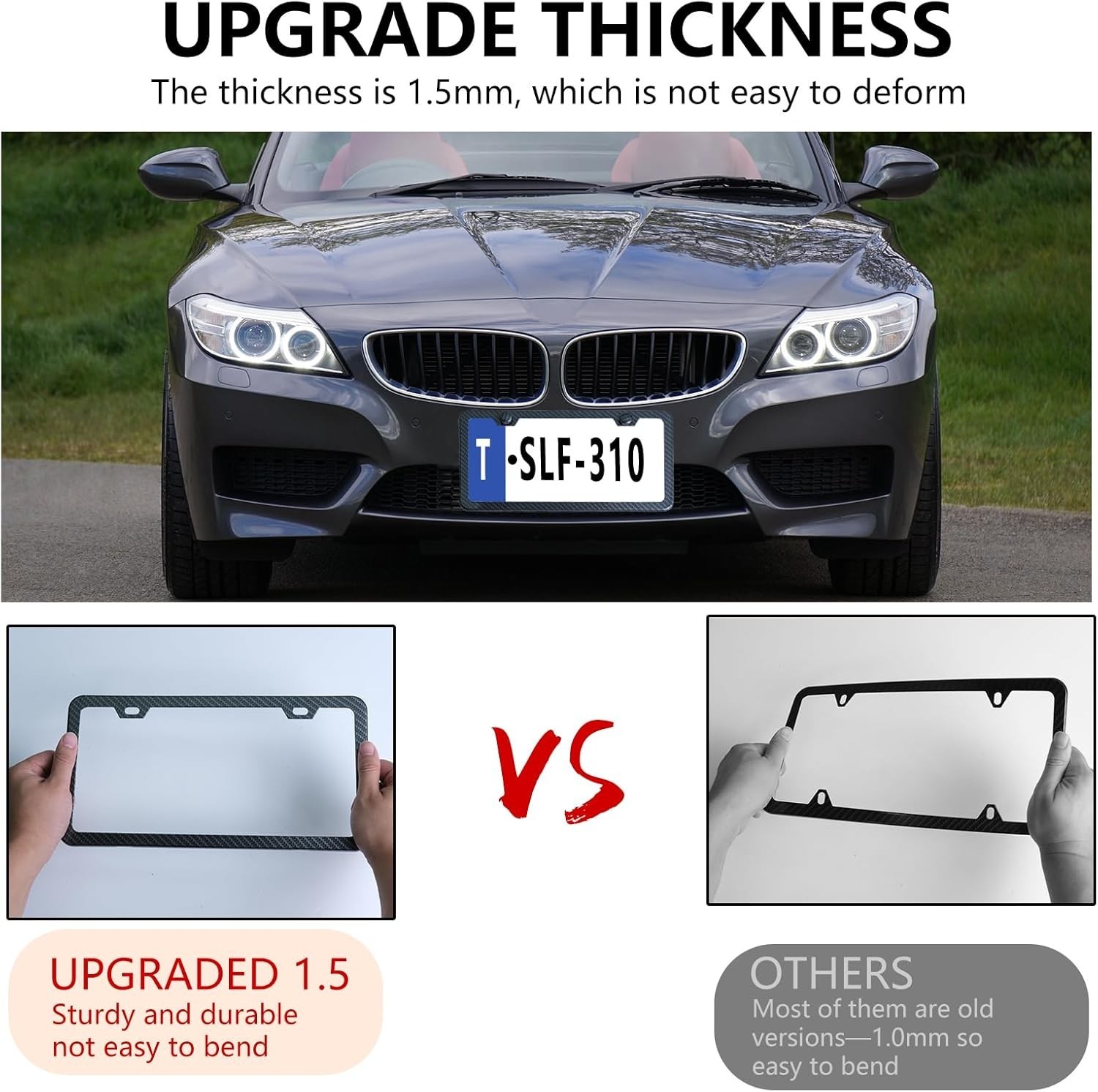 Carbon Fiber License Plate Frame, Carbon Patterns Printed Black Aluminum Plate,