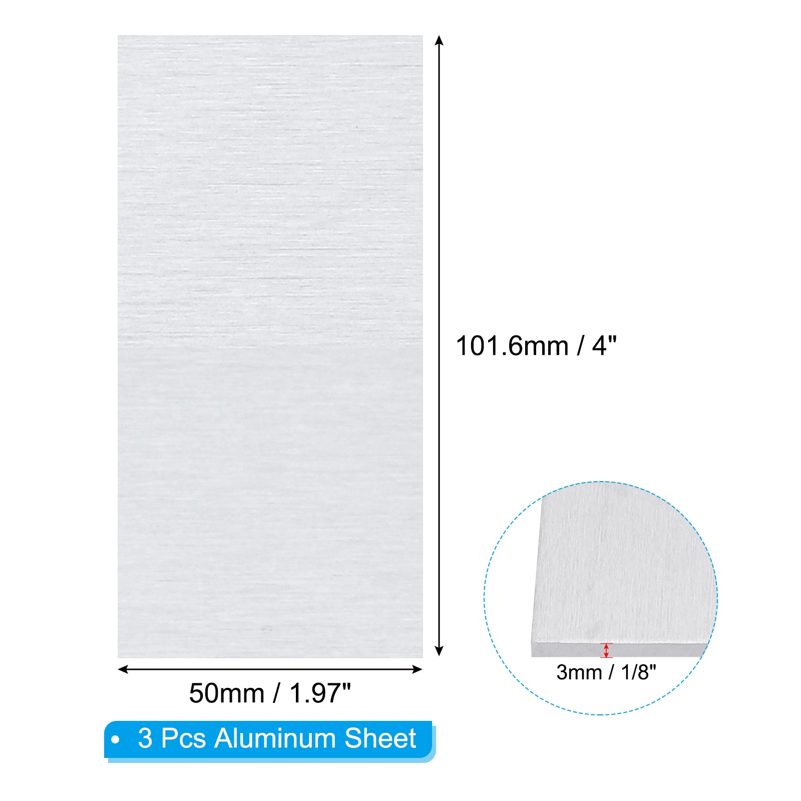 6061 T651 Aluminum Sheet Metal 4 x 1.97 x 1/8(0.125″) Inch 3Pcs Flat 3MM