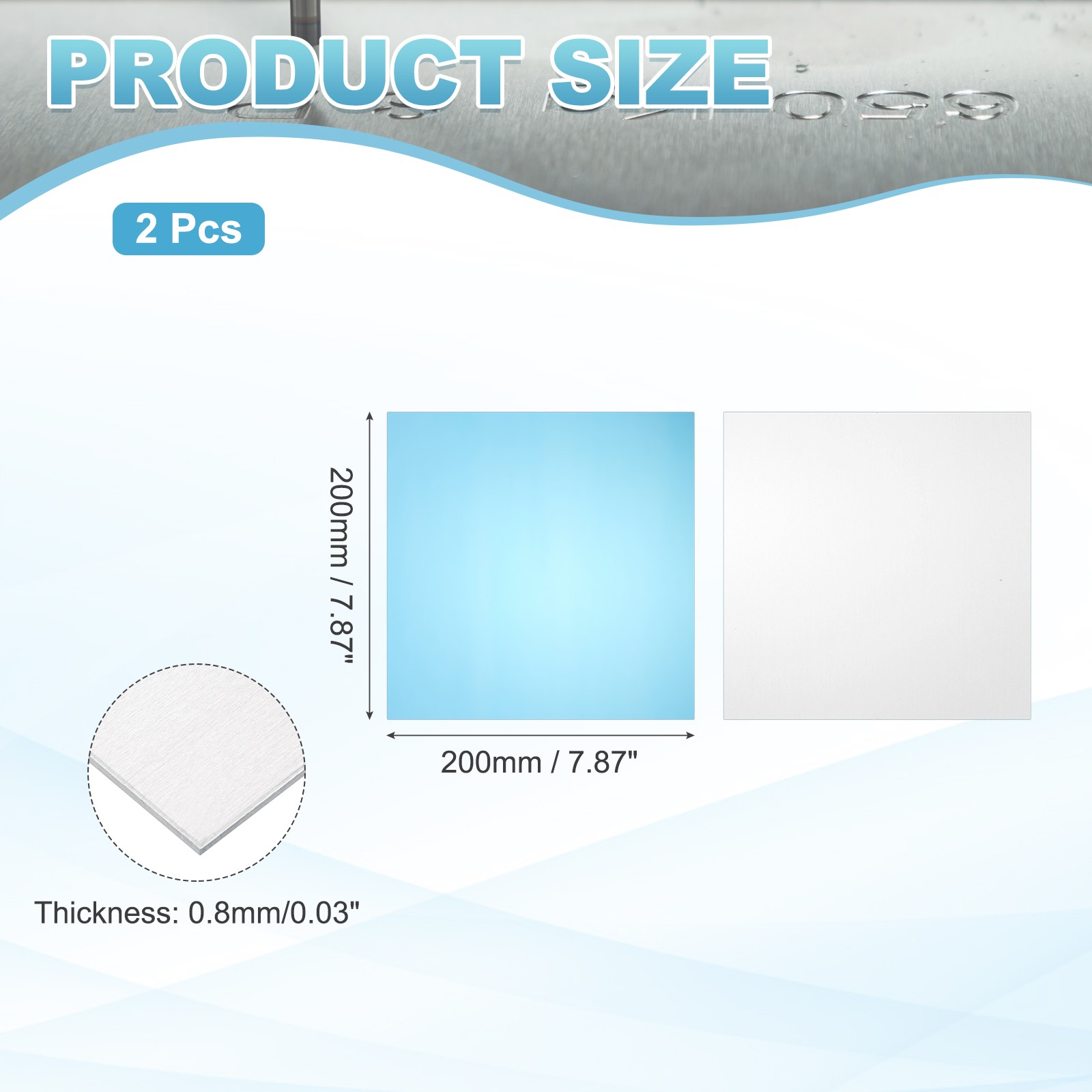 7.9″ x 7.9″ x 0.03″ 6061 T651 Aluminum Sheet Metal(Silver, 2Pcs)