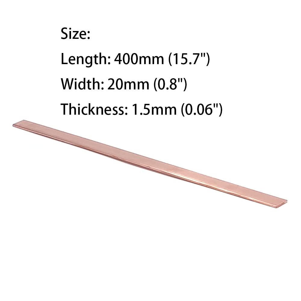 2 PCS C110 Copper Flat Bar 0.06×0.8×15.7 Inch Stock 1.5x20x400mm DIY Plate