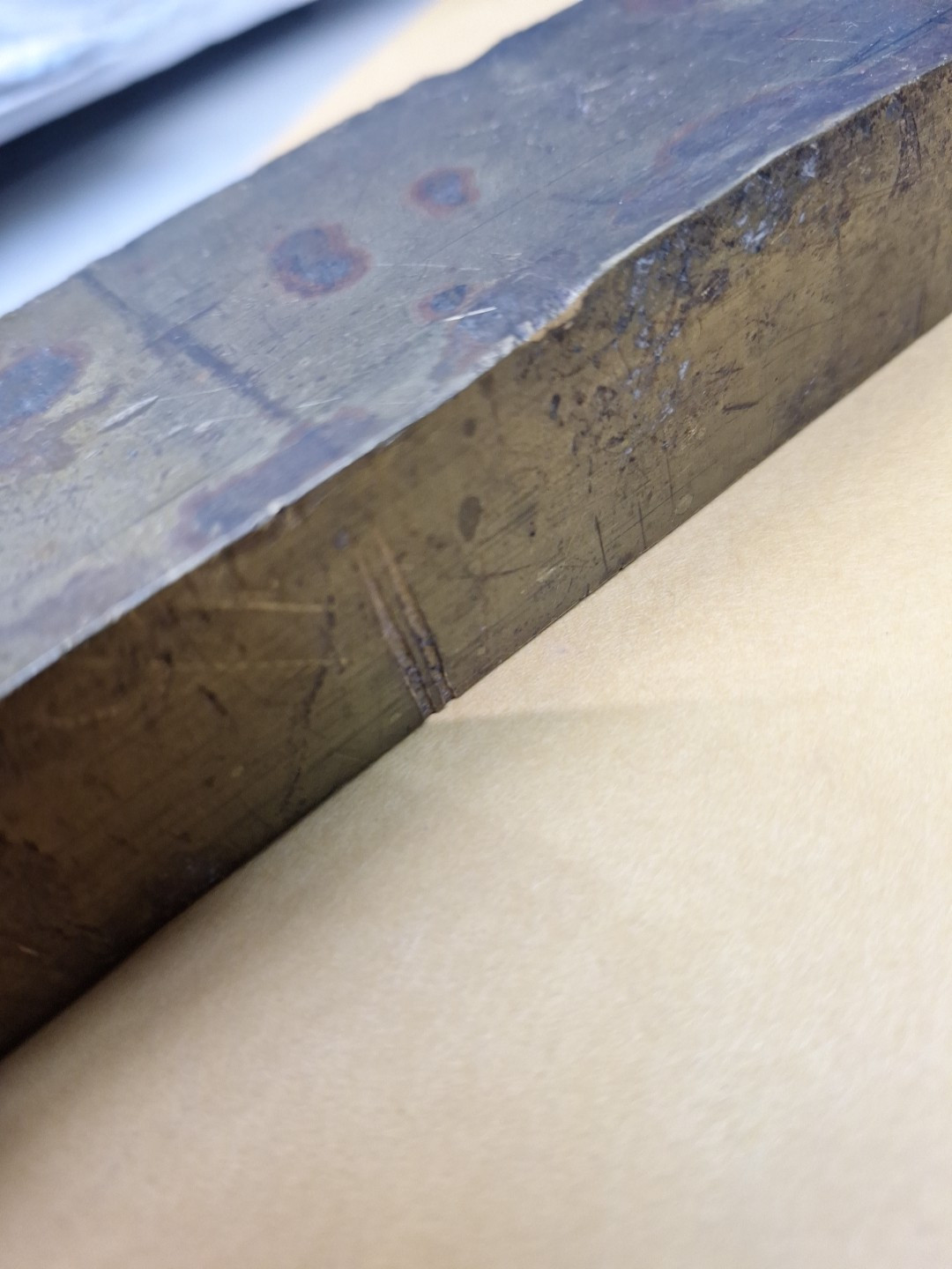 Yellow Brass? Stock Rectangle Flat Bar 1″x 2″x 13″L SEE PHOTOS OF CONDITION