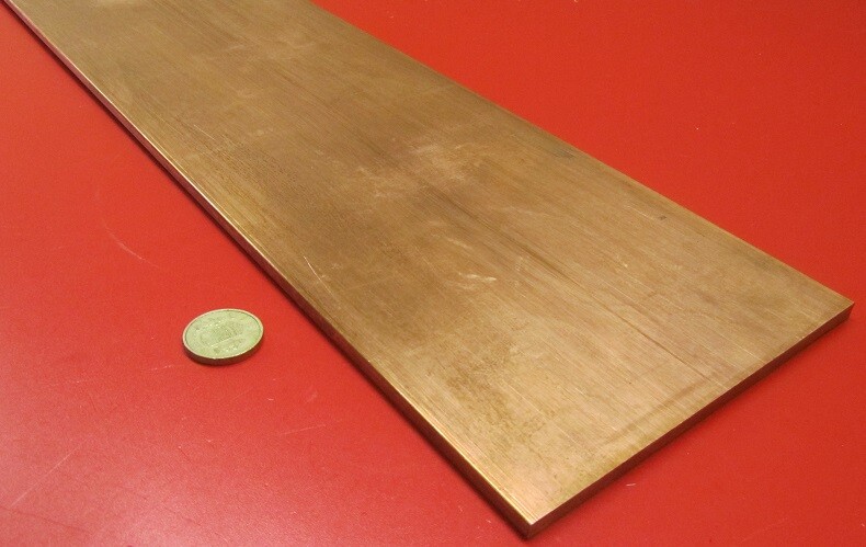 110 Copper Bar 1/8(H00) to 1/4 Hard(H01).250″ Thick x 6.0″ Wide x 24.0″ Length