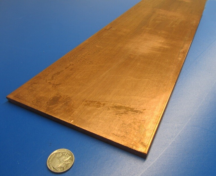 110 Copper Bar 1/8(H00) to 1/4 Hard(H01).250″ Thick x 6.0″ Wide x 24.0″ Length