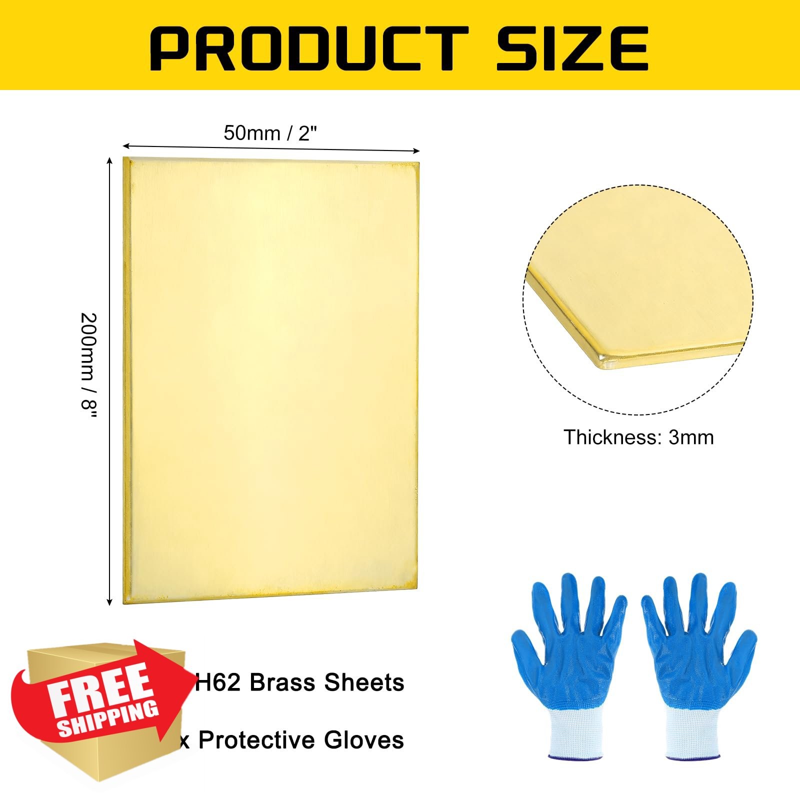 MECCANIXITY Brass Sheet 2″x8″ 10 Gauge H62 Metal Plate Craft DIY Gold