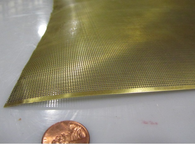 Brass Perforated Extra Thin Sheet, .016″ Thick x 24″ x Per Ft”, .038″ Hole Dia.
