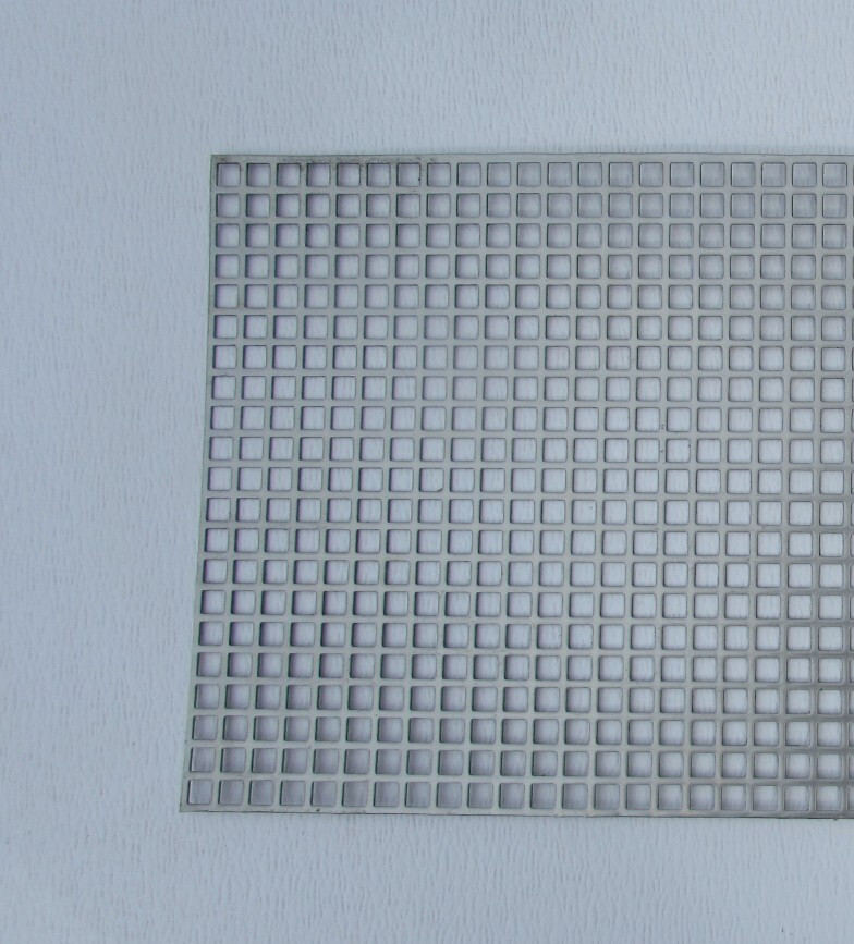 3/8″ SQUARE—- 16 GA. STAINLESS PERFORATED METAL —12″ x 12″