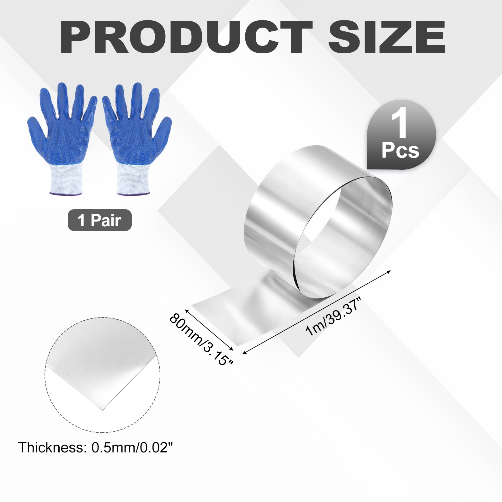 304 Stainless Steel Foil Roll 0.5mm x 80mm x 1m Metal Strip Sheet Silver Tone