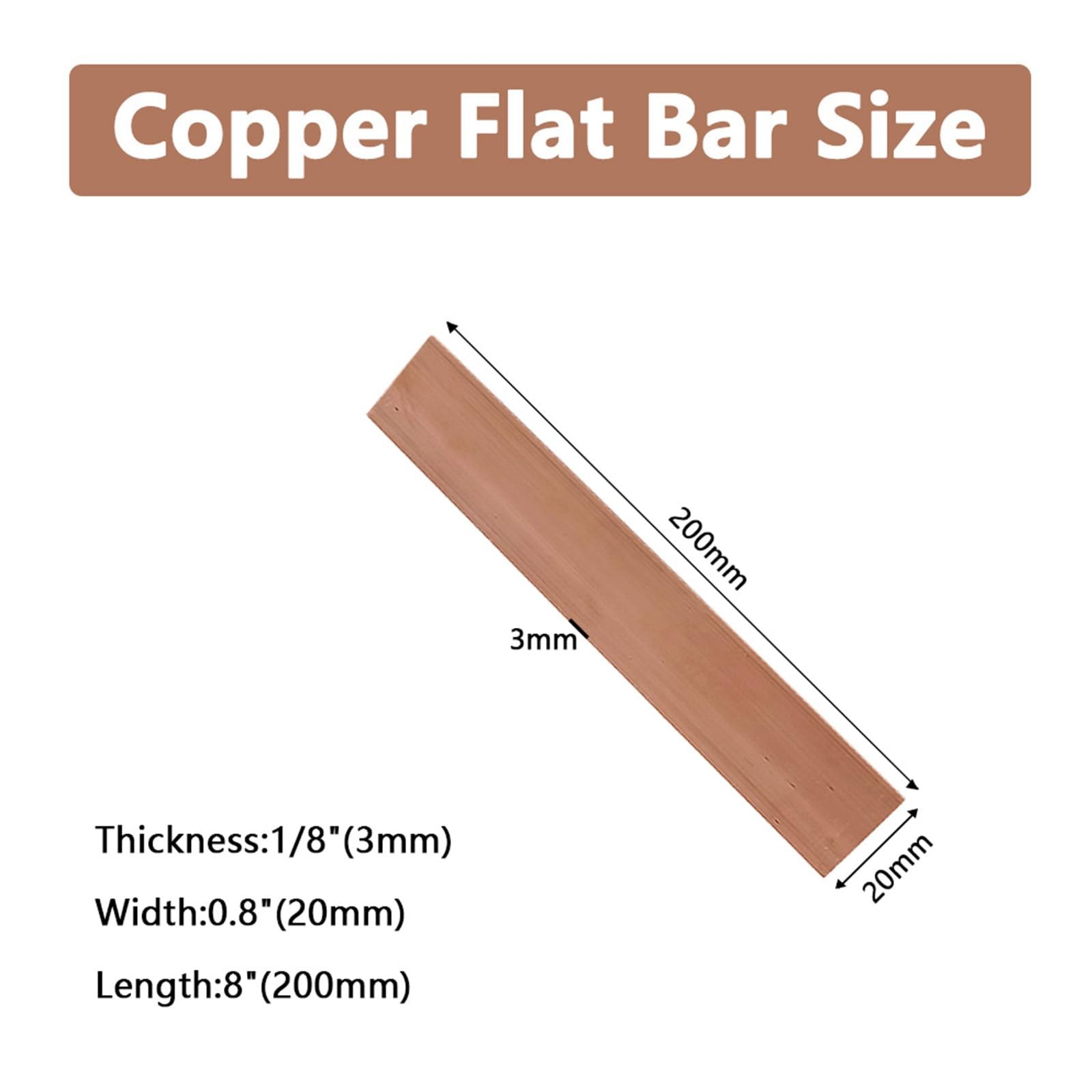 1pcs C110 Copper Flat Bar 7.87 Long 1/8 3mm X 0.820mm X 8 200mm Copper