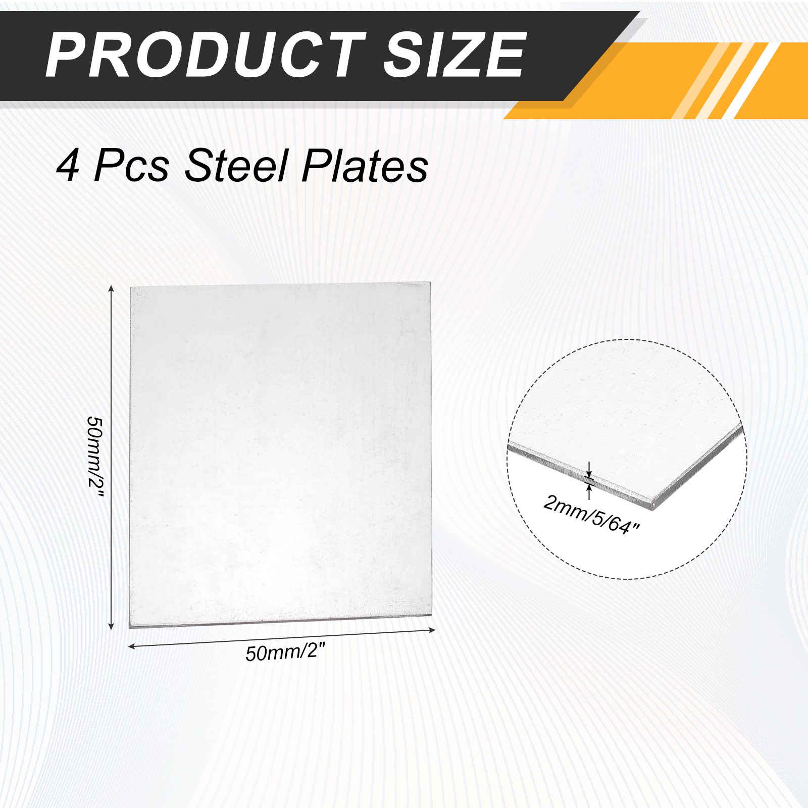 4 Pcs 5/64″ Hot Rolled Steel Sheets, 2″ x 2″ Steel Plate Base, Silver