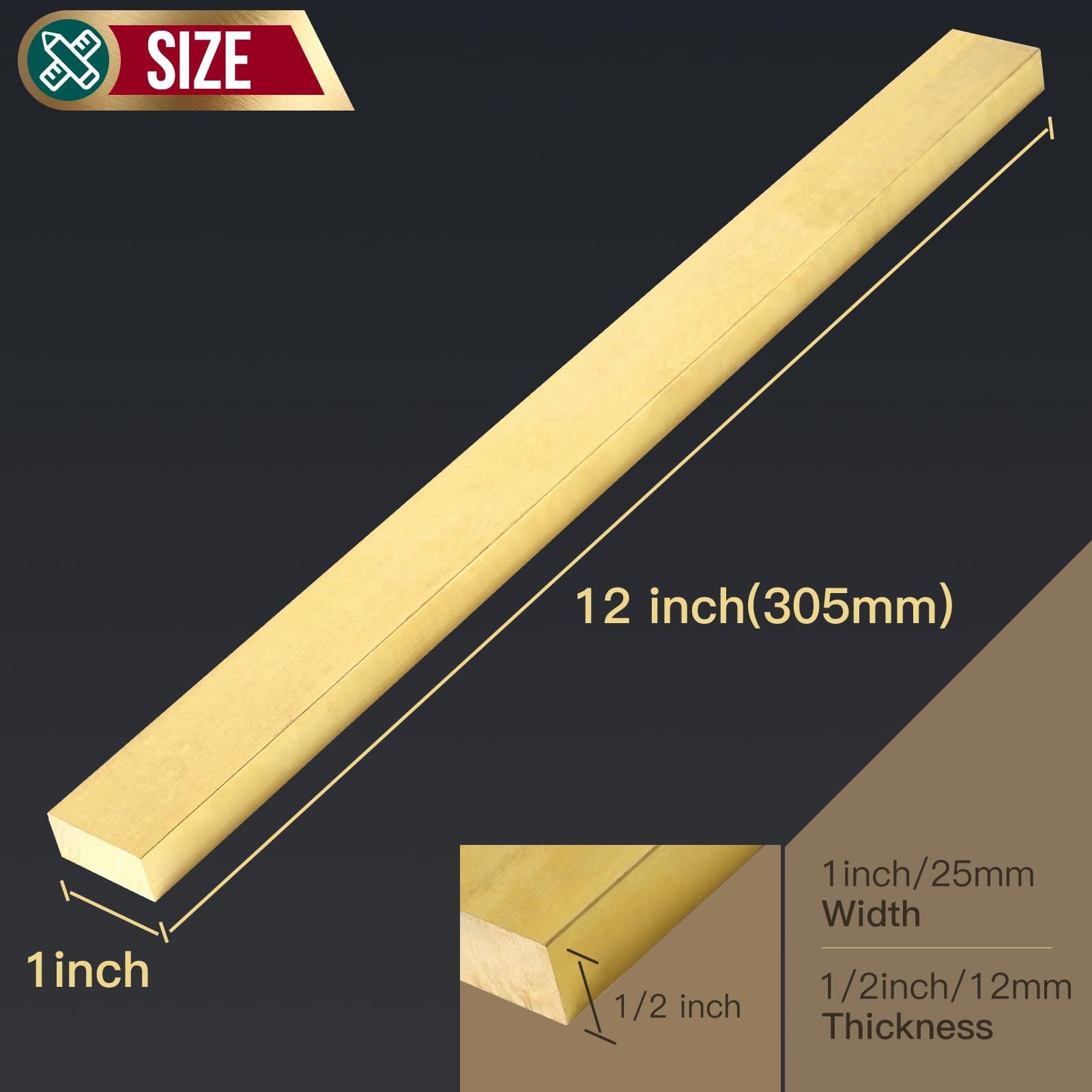 C360 Brass Flat Bar Blank 1/2x1x12 Inch Solid Thin Plate Mill Stock Metal