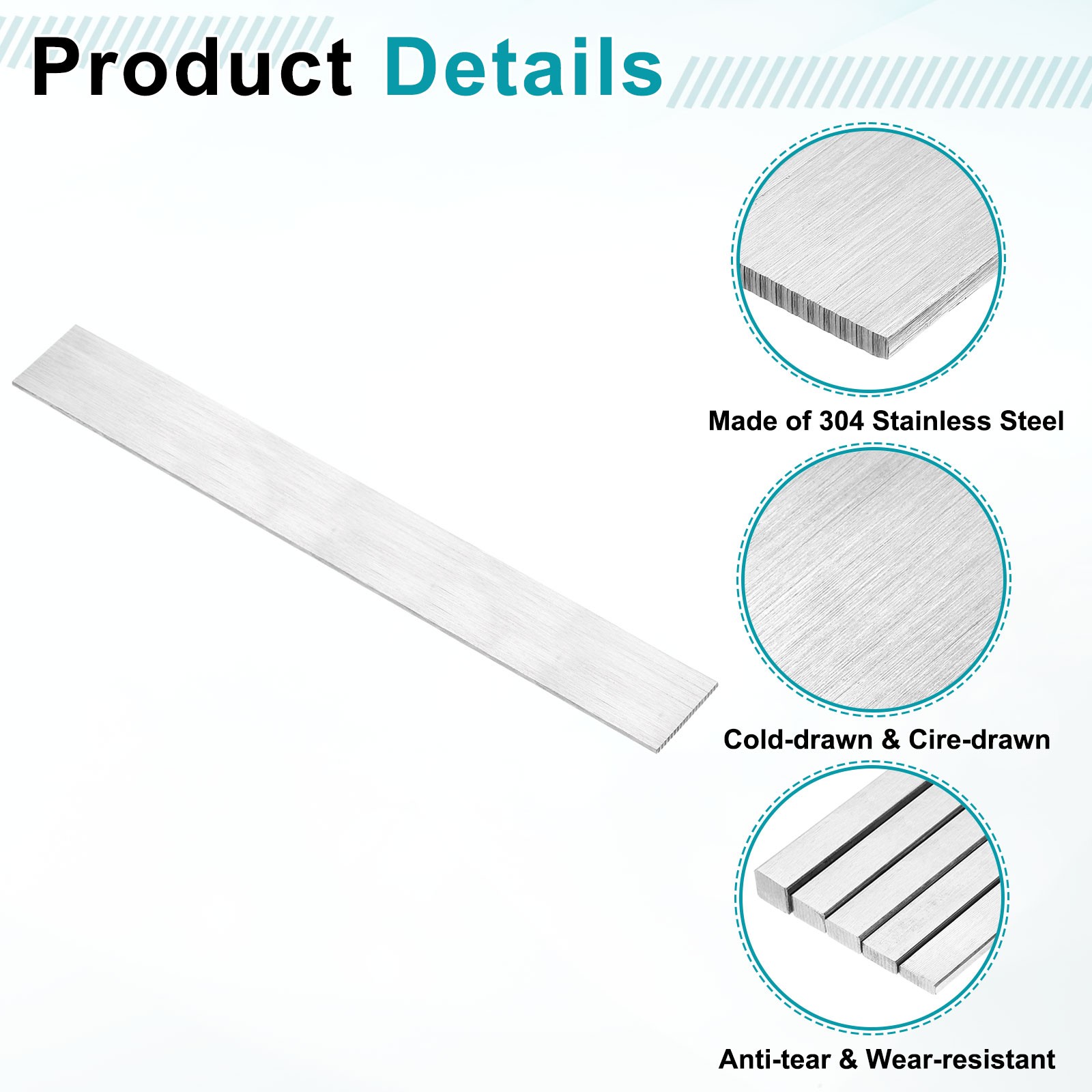 304 Stainless Steel Flat Bar 1/8″ x 1-9/16″ x 12″ Trim Strips Sheet
