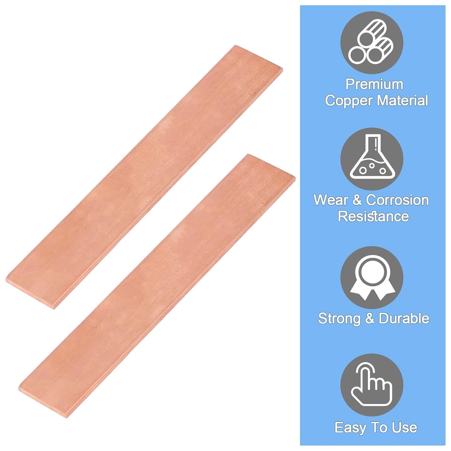1/8″ x 1″ C110 Copper Flat Bar 6″ Long, Copper Bus Bar