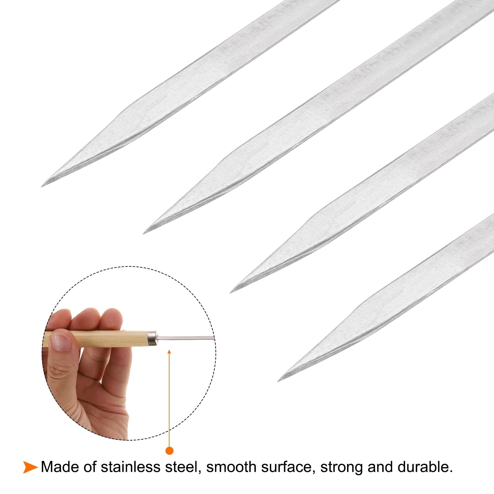 HARFINGTON 16pcs Metal Kebob Skewers 13″ 3.3mmx0.8mm Stainless Steel Flat Sticks