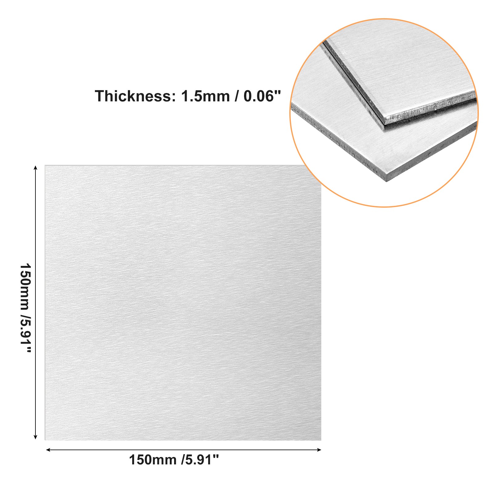 150mm x 150mm x 1.5mm Rectangle 6061 Aluminum Sheet Flat Metal Plate Stock