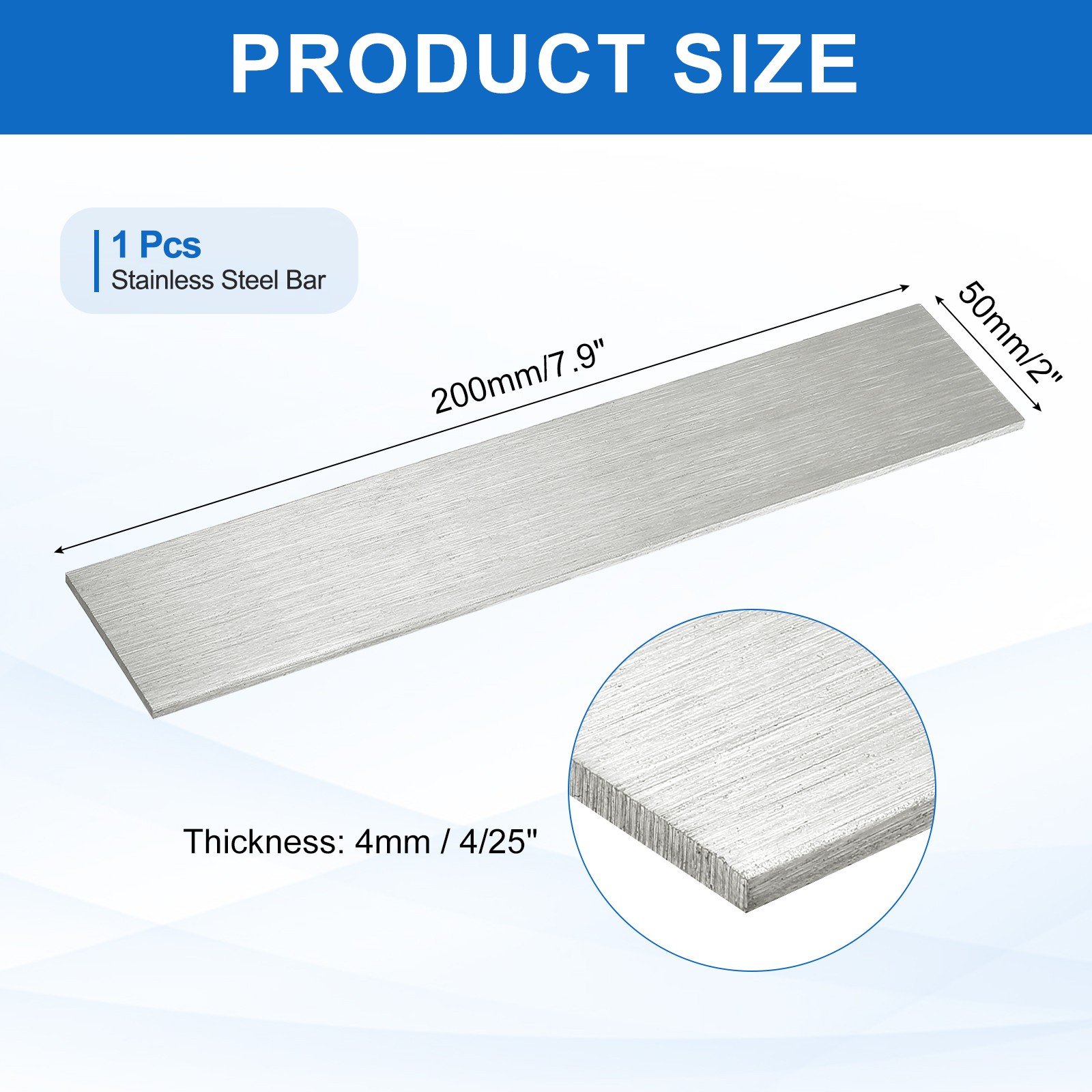 316L Stainless Steel Flat Bar, 4/25″ Thickness 2″ Width 7.9″ Length 1pcs