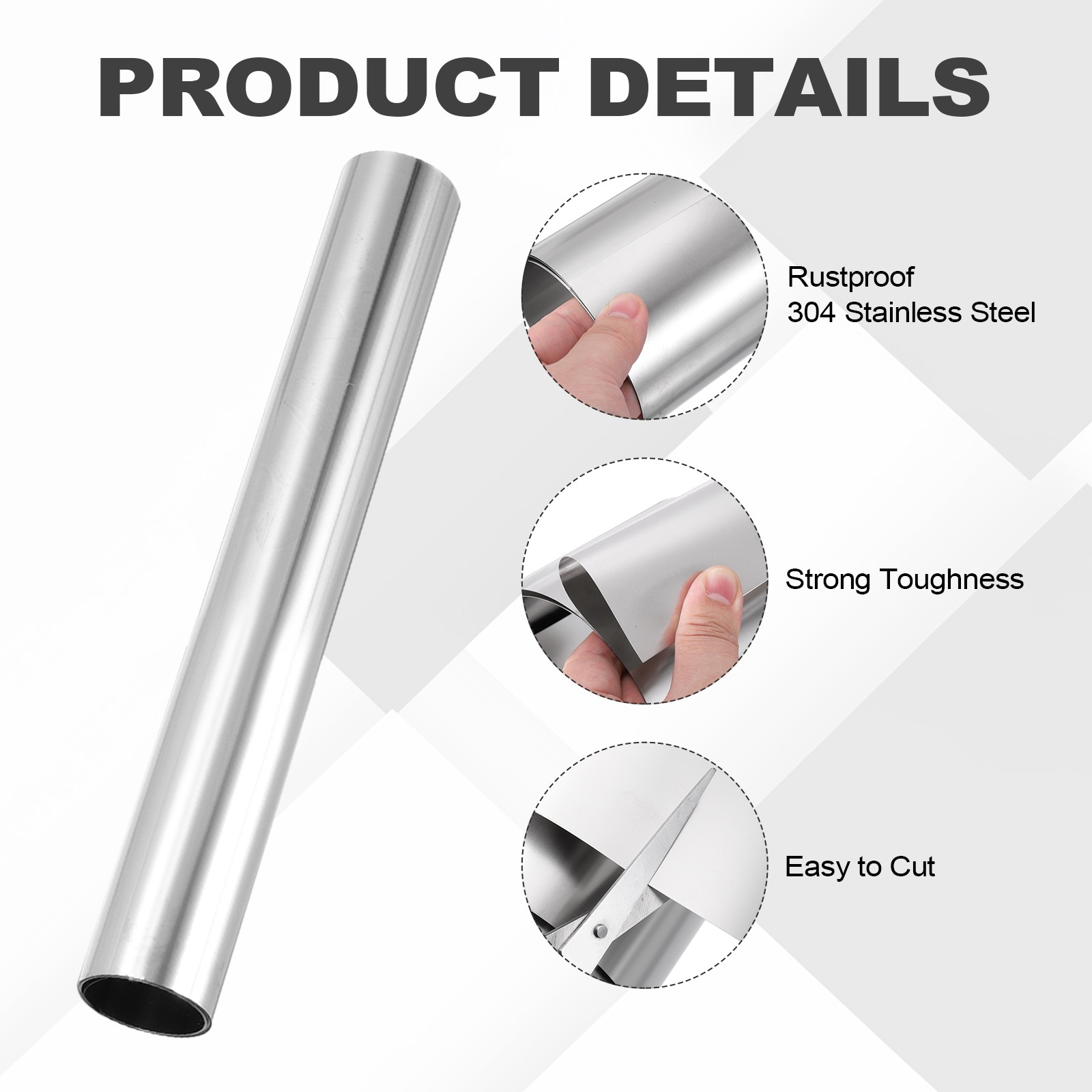 304 Stainless Steel Foil Roll 0.05mm x 150mm x 1m Metal Strip Sheet, Silver Tone