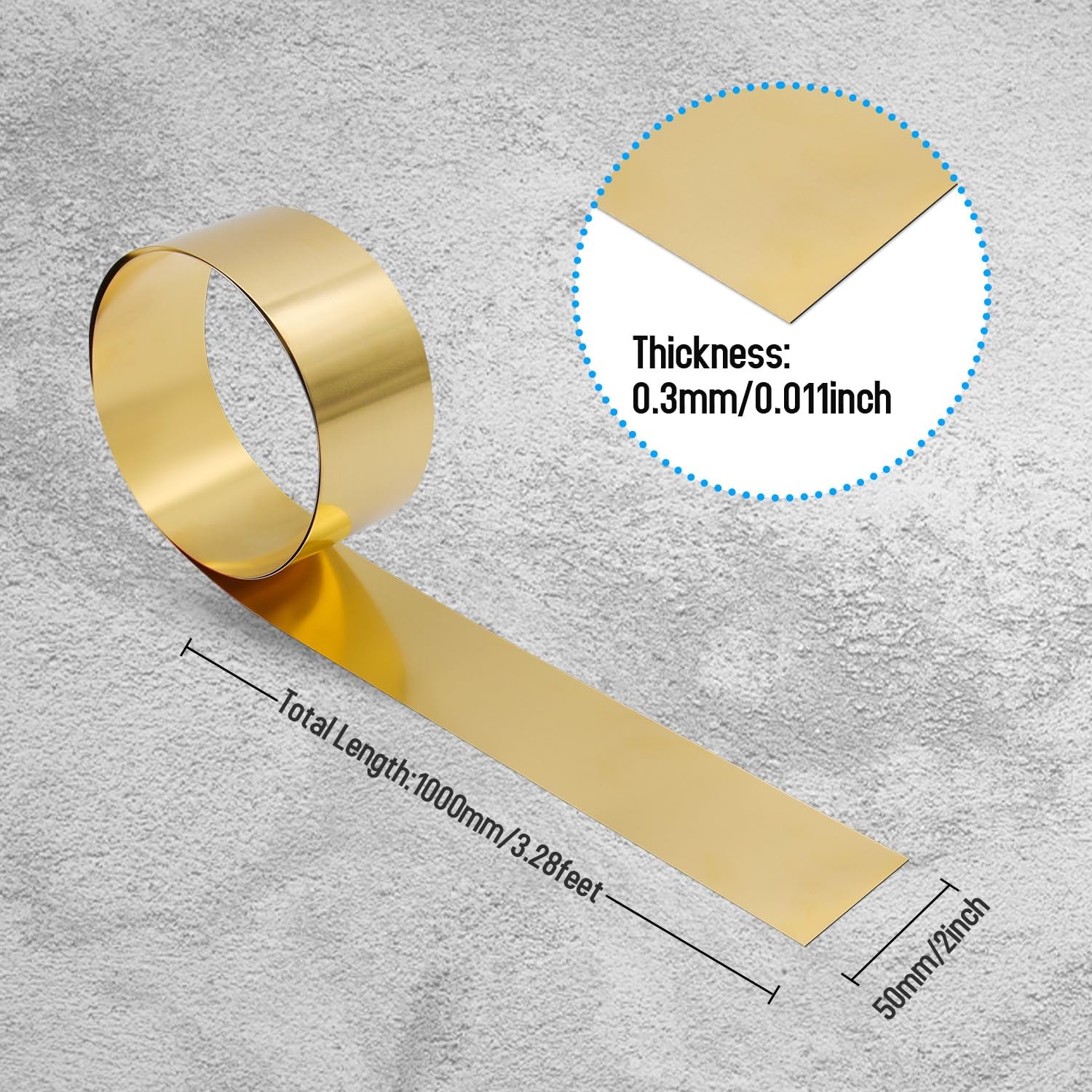 Brass Sheet Roll 0.3mm Thick x 50mm Wide x 1000mm Long Foil DIY Crafts