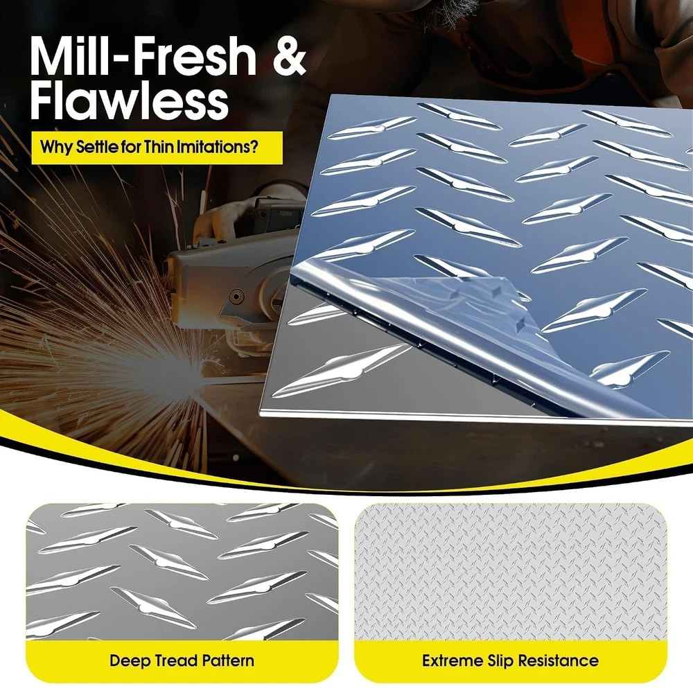 Diamond Plate Aluminum Sheet 0.045″ 3003-H22, 6X120In | with Gloves/Rivets, RV F
