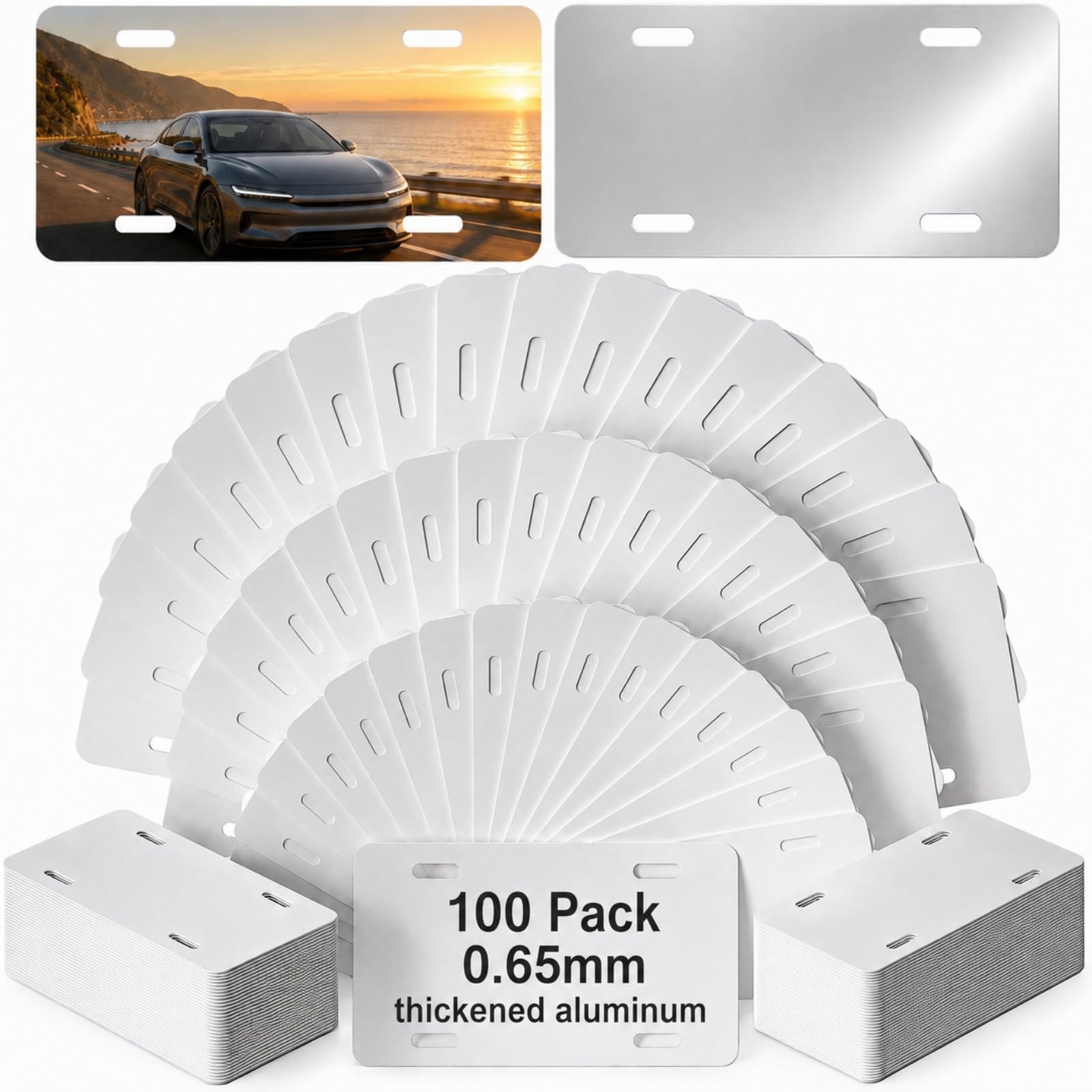 100 Pack Sublimation License Plate Blanks, 6″X12″ x 0.65mm Aluminum