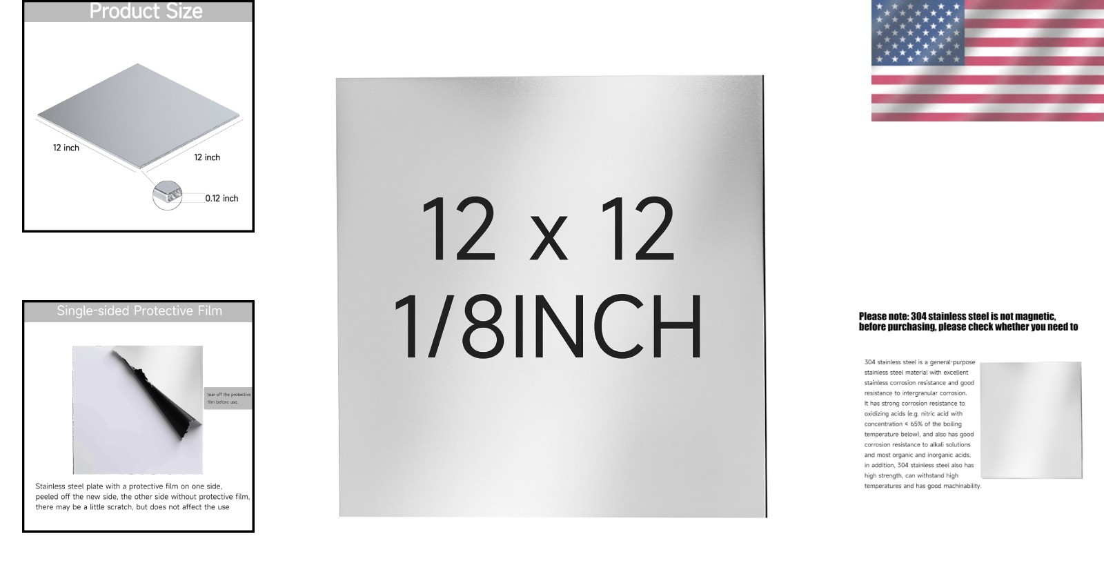 Stainless Steel Shim Stock 12x12x1/8″ Protective Film
