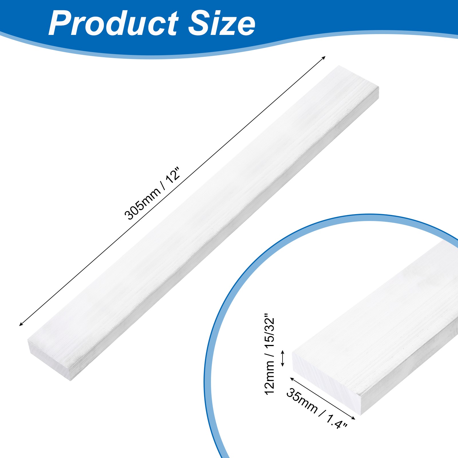 Square Aluminum Flat Bar, 15/32″ Thickness 1-3/8″ Width 12″ l with Glove