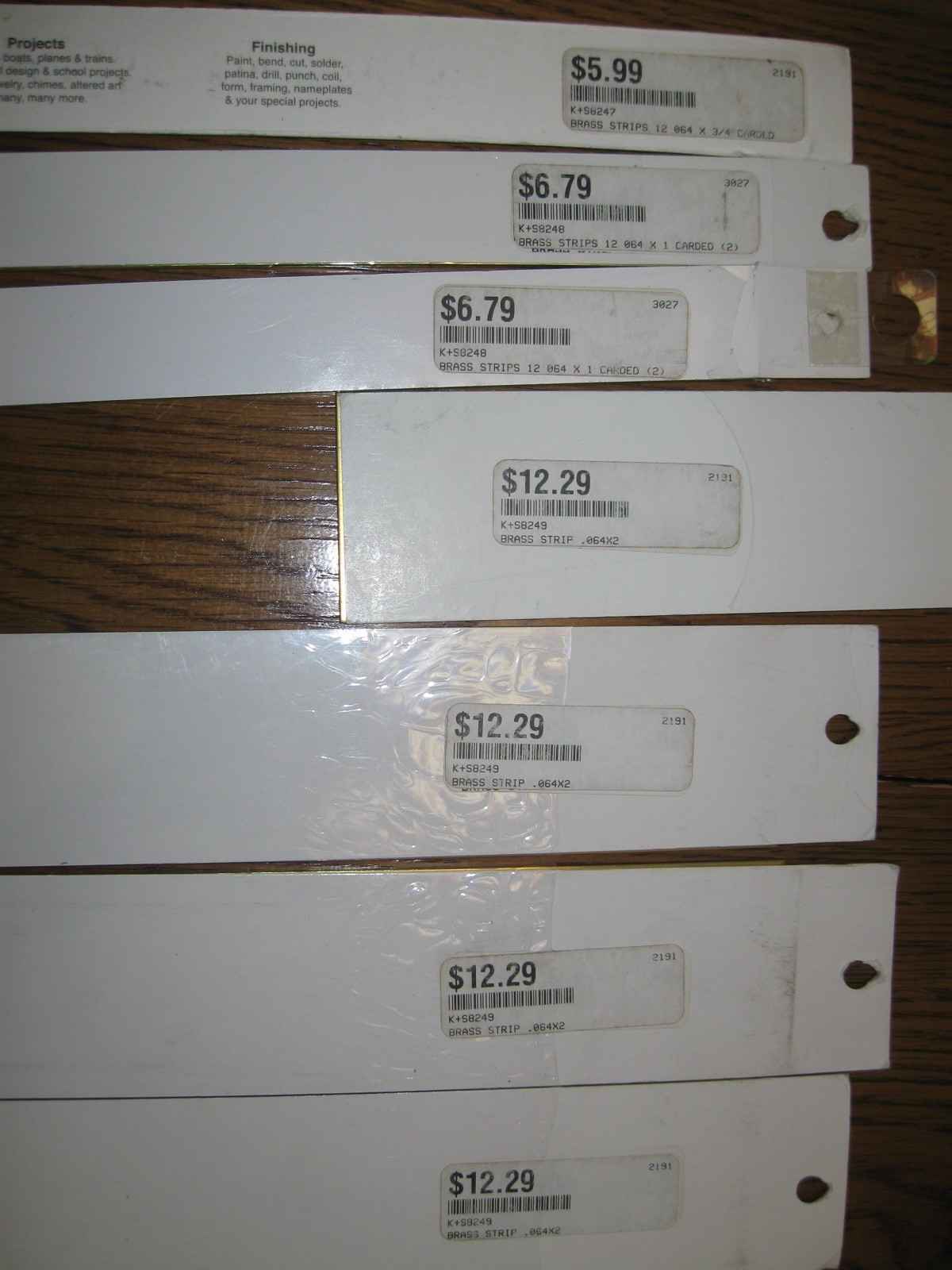 K&S .064″ Brass Strips 3/4″, 1″, 2″ wide x 12″ long – Mixed Lot of 7 pcs