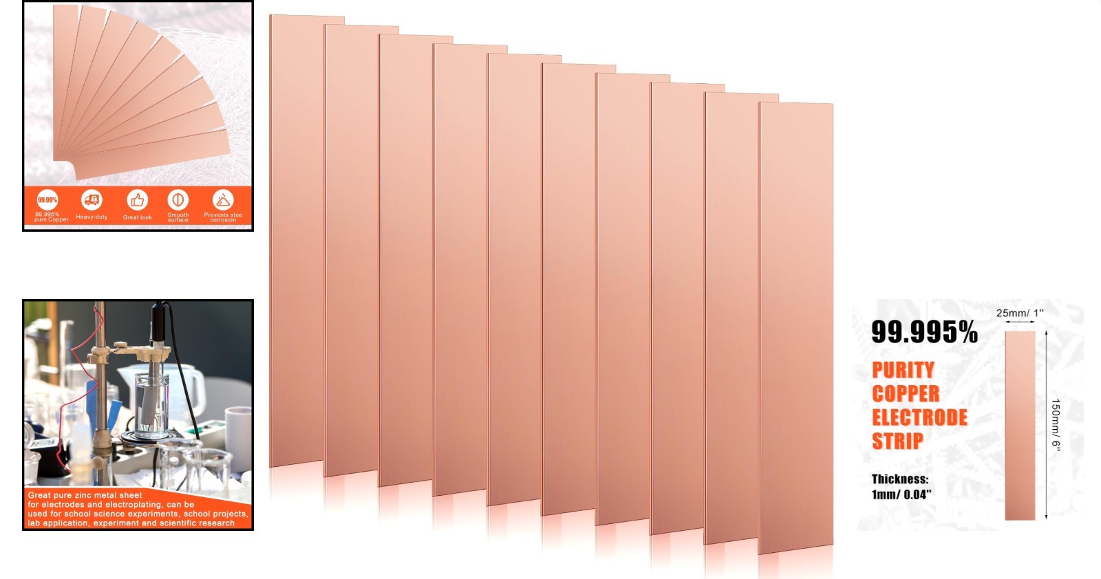 Versatile 10-Piece Copper Anode Sheet Package – 99.995% Pure for Pro & Education