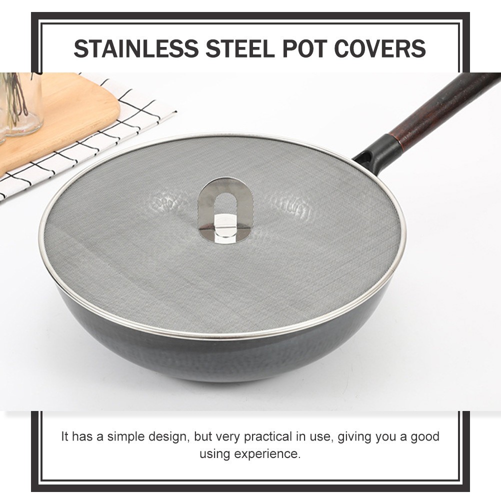 Silver Mesh Stainless Steel Pot Cover Anti Spill Lid Reusable Oil Splatter Guard