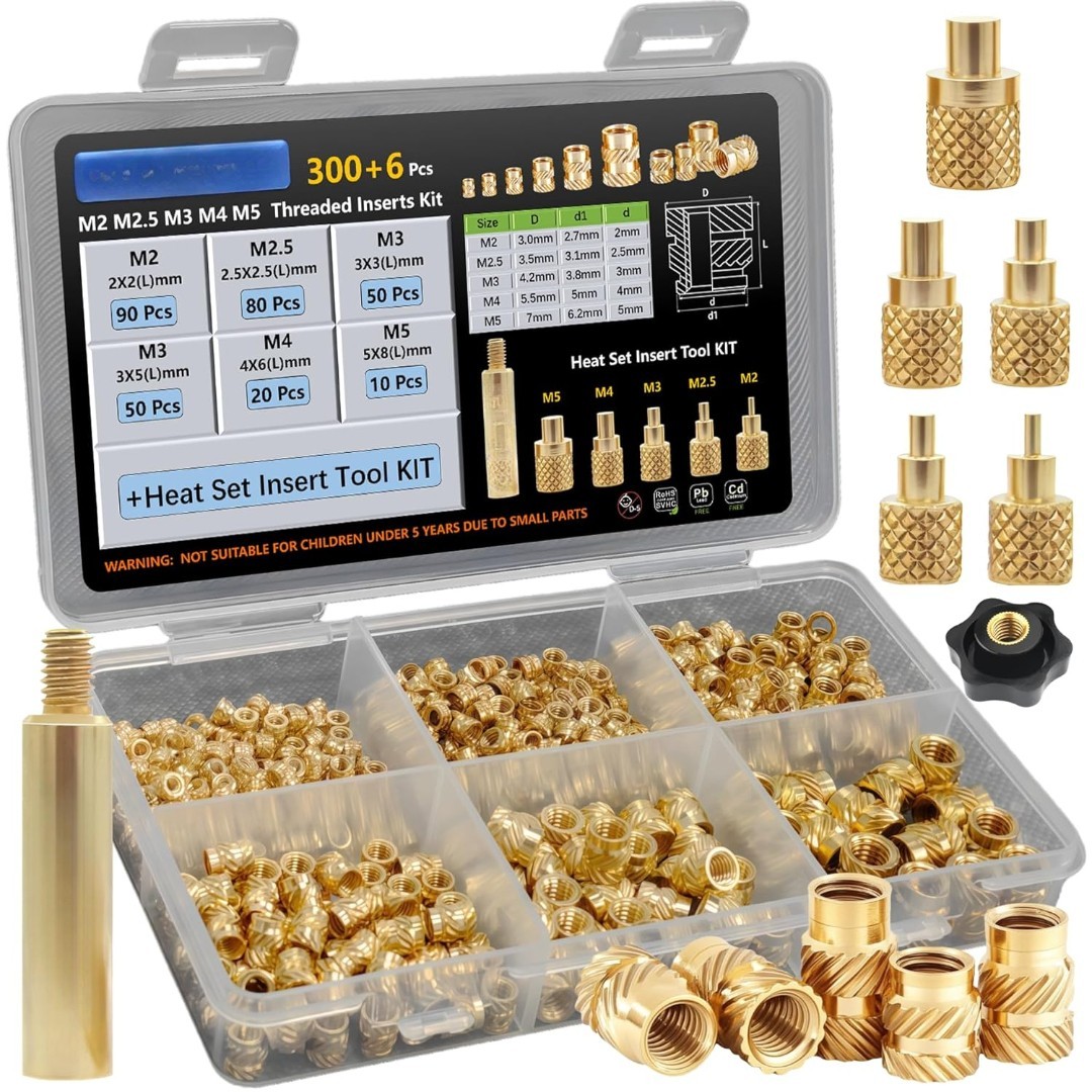 306Pcs Brass Heat Set Inserts Kit M2 M2.5 M3 M4 M5 for 3D Print
