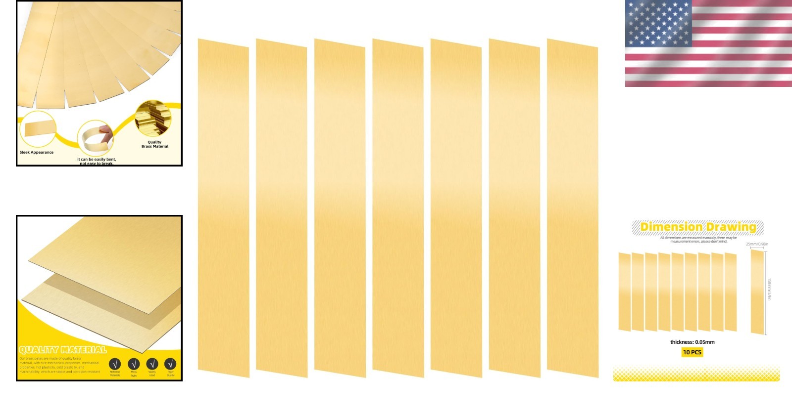 Brass Strip, Brass Shim Stock Assortment, 1″ Width X 6″ Length, 0.002″, 0.004…
