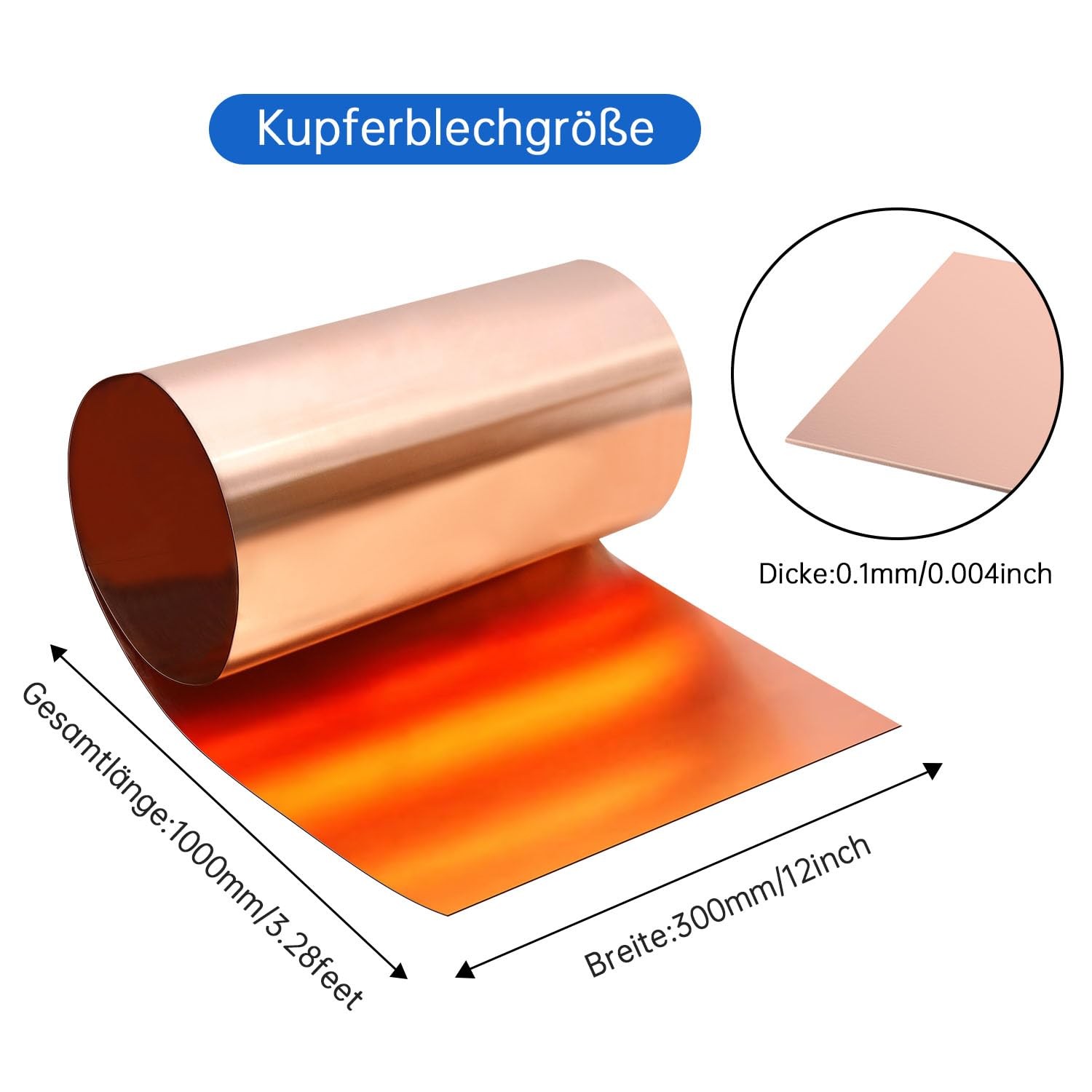 Copper Tape Copper Sheet Roll, Copper Sheet 1000 x 300 x 0.1 mm, Applicable for V…