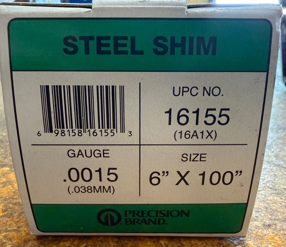 Precision Brand 16155 Shim Stock, Roll, Cold Low Steel, Gauge 0.0015″ 6″x100″