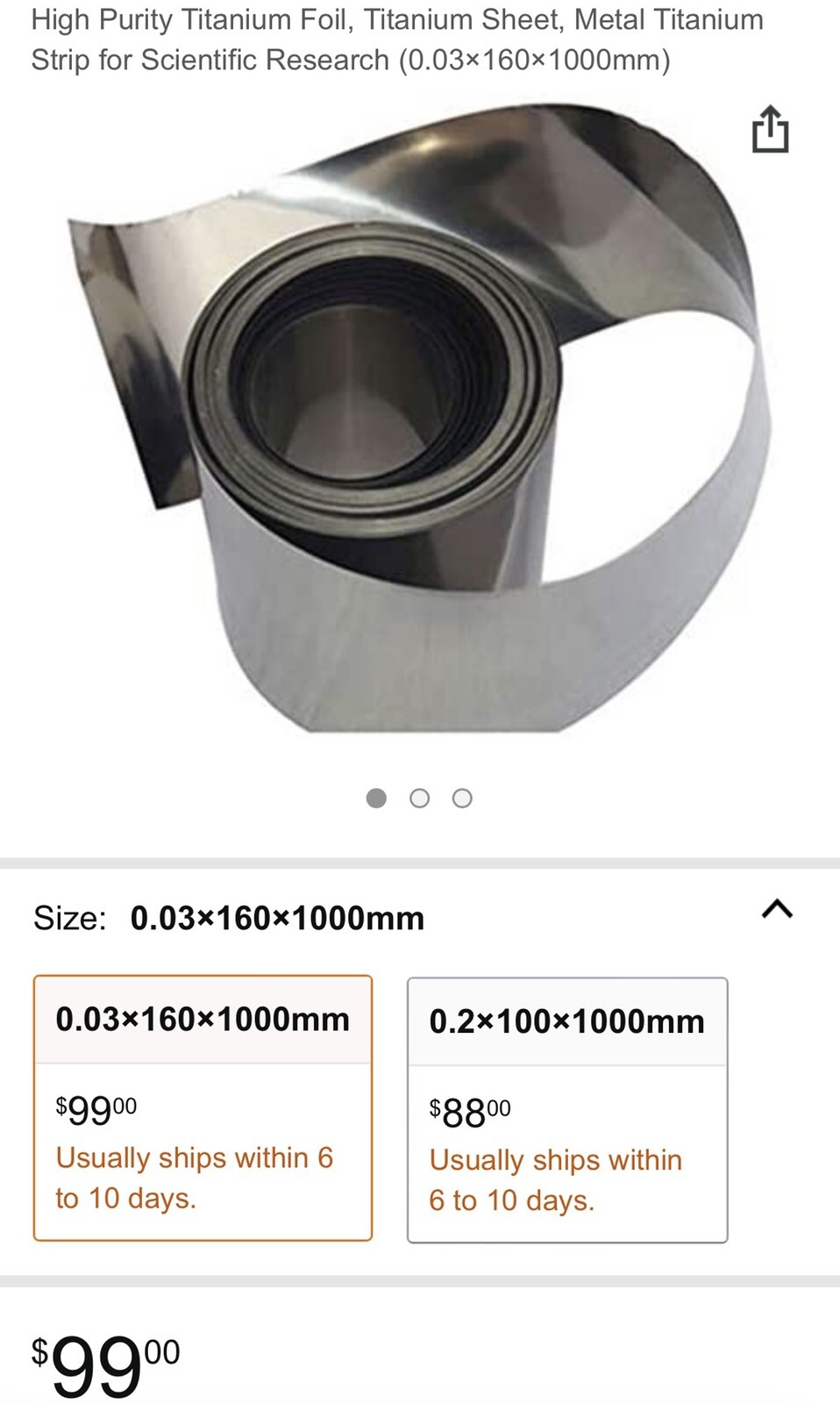 Titanium Sheet, Metal Titanium Strip for Scientific Research (0.03×160×1000mm)