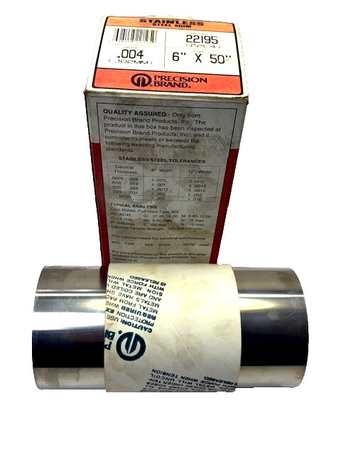 PRECISION BRAND SHIM 22195 STAINLESS STEEL 6″X 26-1/2″, .004
