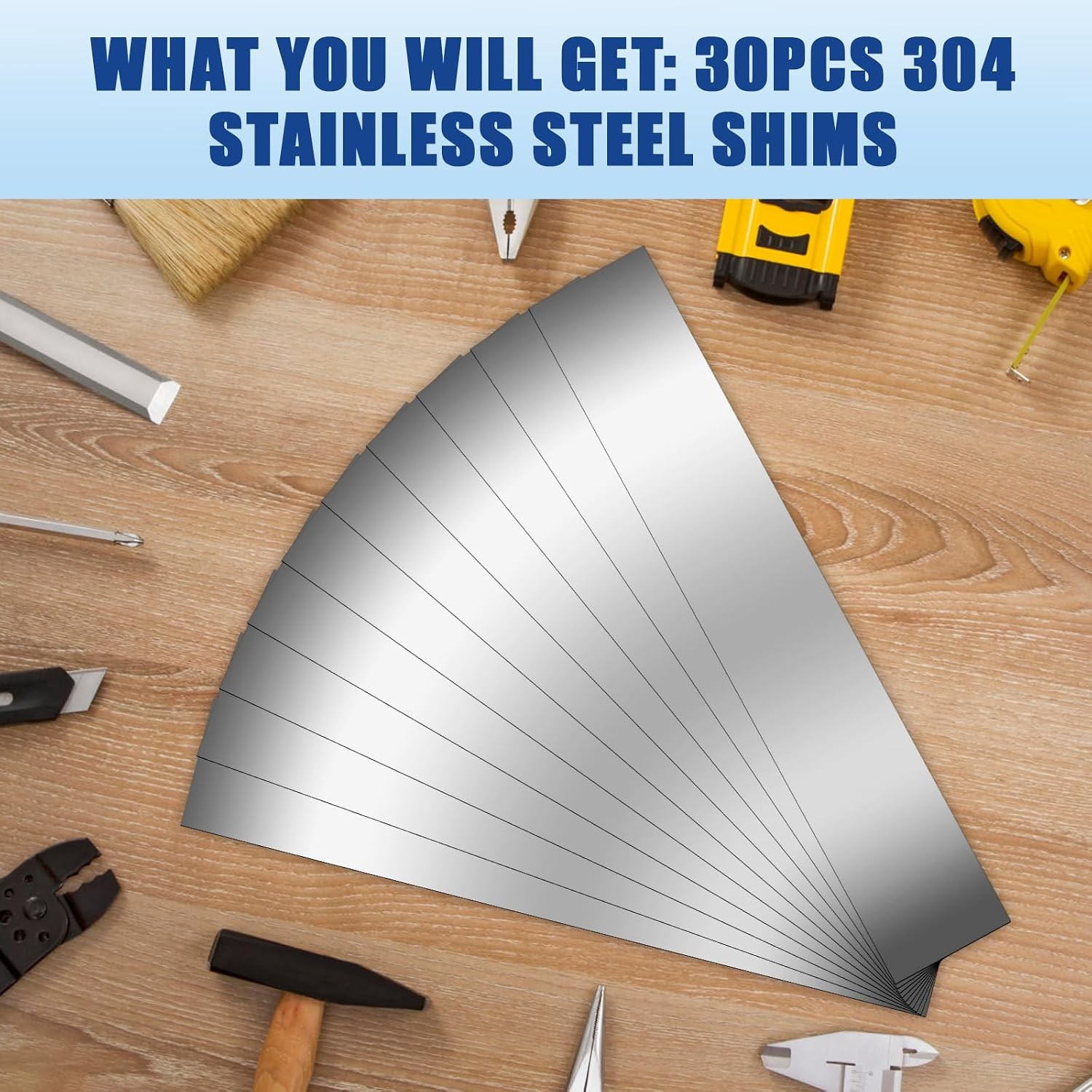 30 Pieces Shim Stock Assortment Metal Shim Stock 304 Stainless Steel Strips 1″ W