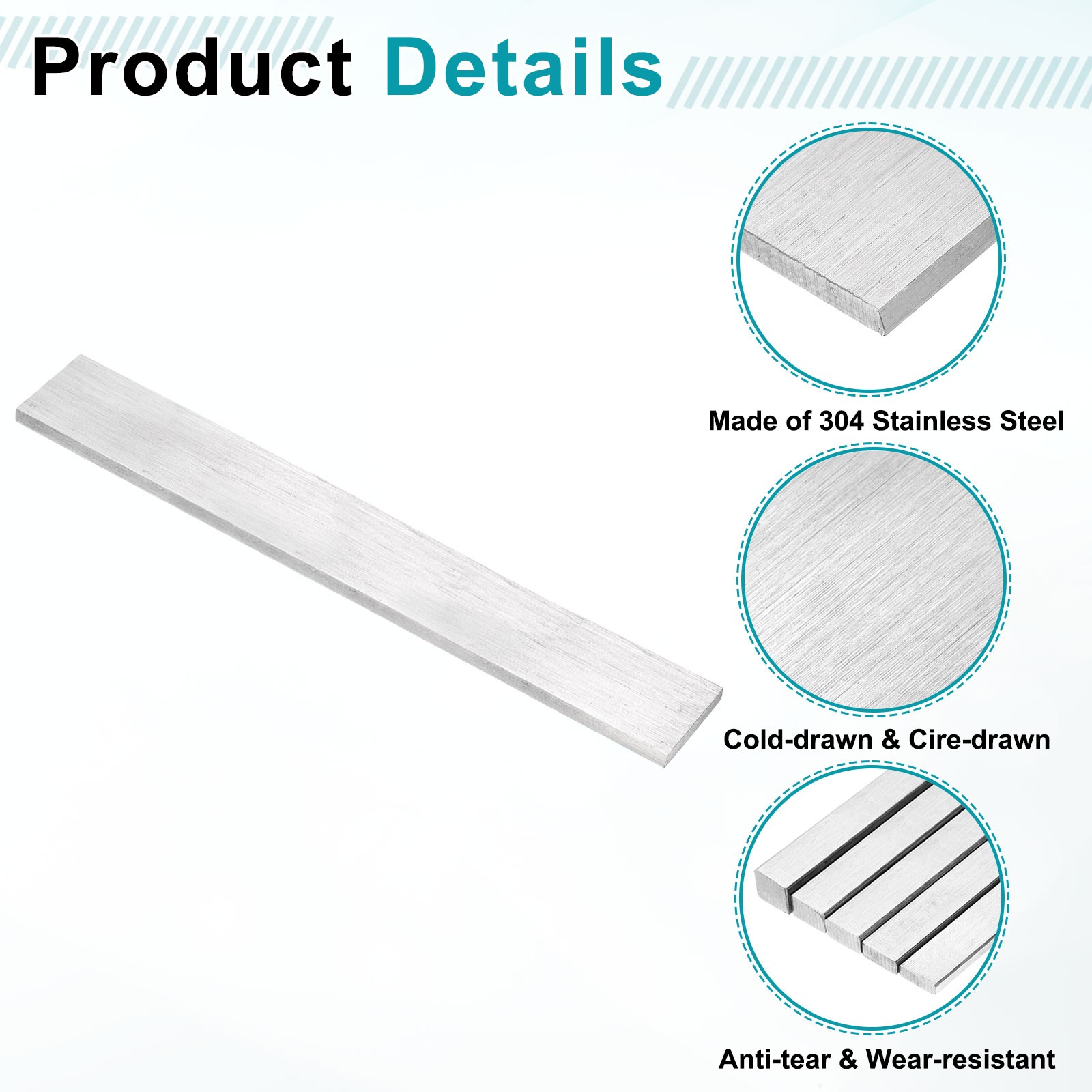 304 Stainless Steel Flat Bar 3/16″ x 1-9/16″ x 8″ Trim Strips Sheet