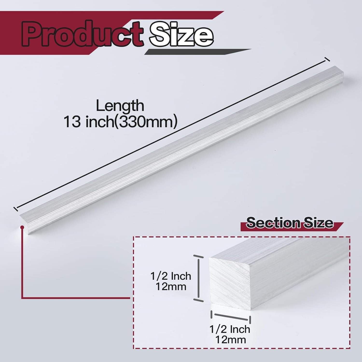 13Inch Square Aluminum Flat BAR 3 Pieces of 1/2″ X1/2″ 6061 General Purpose Plat